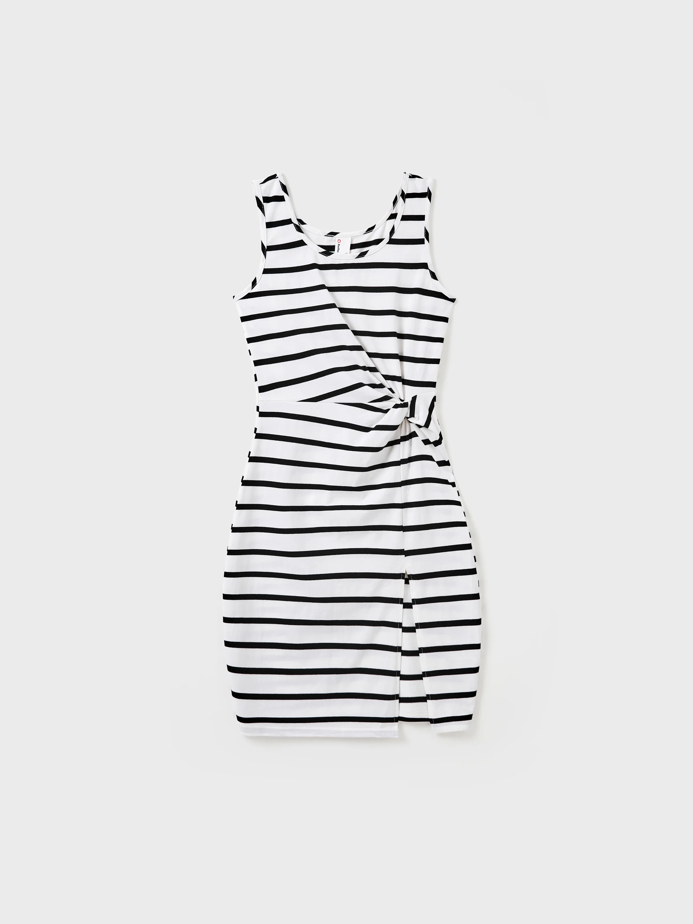 Family Matching Cotton Set Black and White Stripe T-shirt or Strap Bodycon Dress Black+White - Image 3