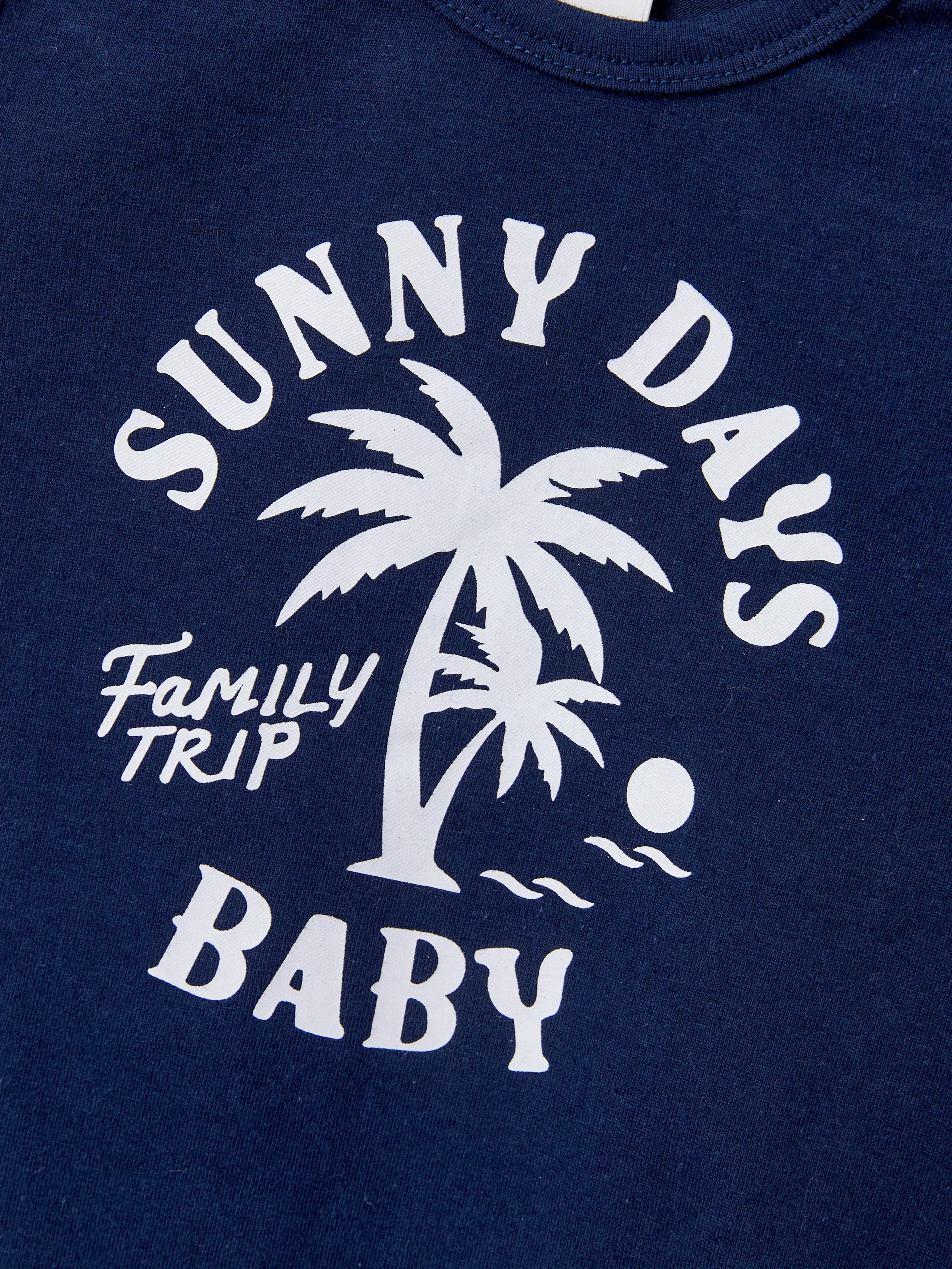 Family Matching Cotton T-Shirt & Dress Set – Sunny Days Palm Print for Dad, Mom, Baby & Toddler, Perfect for Summer Vacations & Family Outings Tibetan blue - Image 17