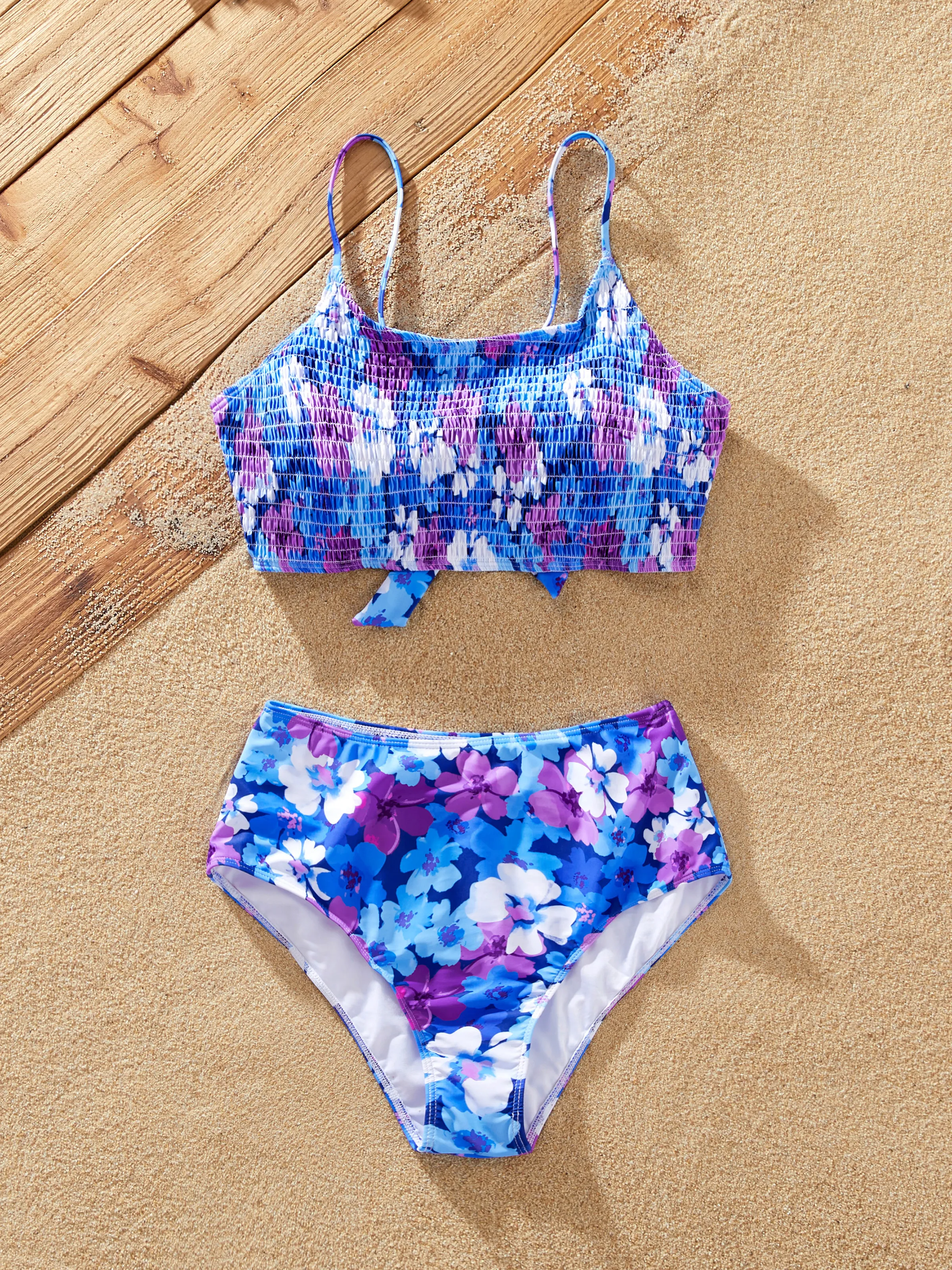 Family Matching Flora Swim Trunks or Smocking Strap two-piece Swimsuit Purple - Image 4
