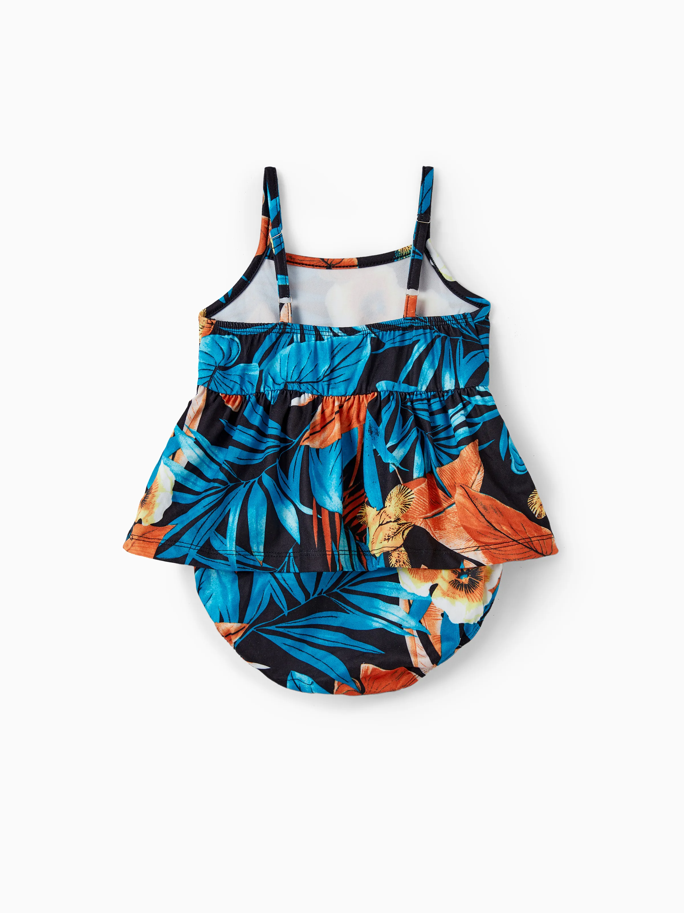 Family Matching Floral Panel T-shirt and Floral Ruched Drawstring Side Strap Dress Sets Black - Image 14