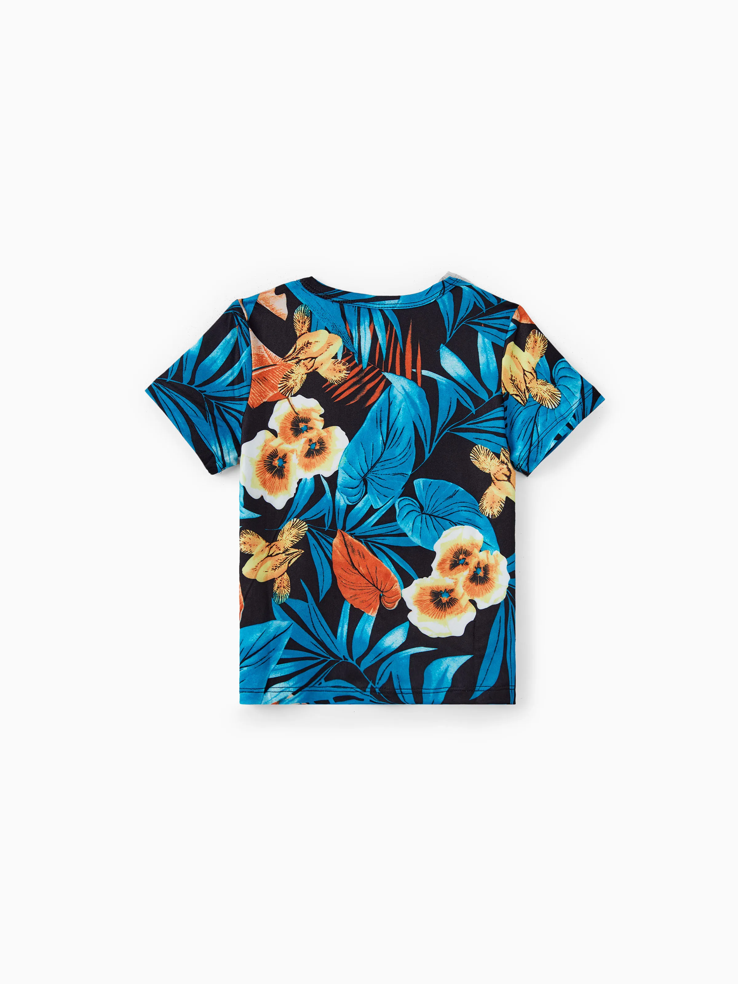 Family Matching Floral Panel T-shirt and Floral Ruched Drawstring Side Strap Dress Sets Black - Image 18