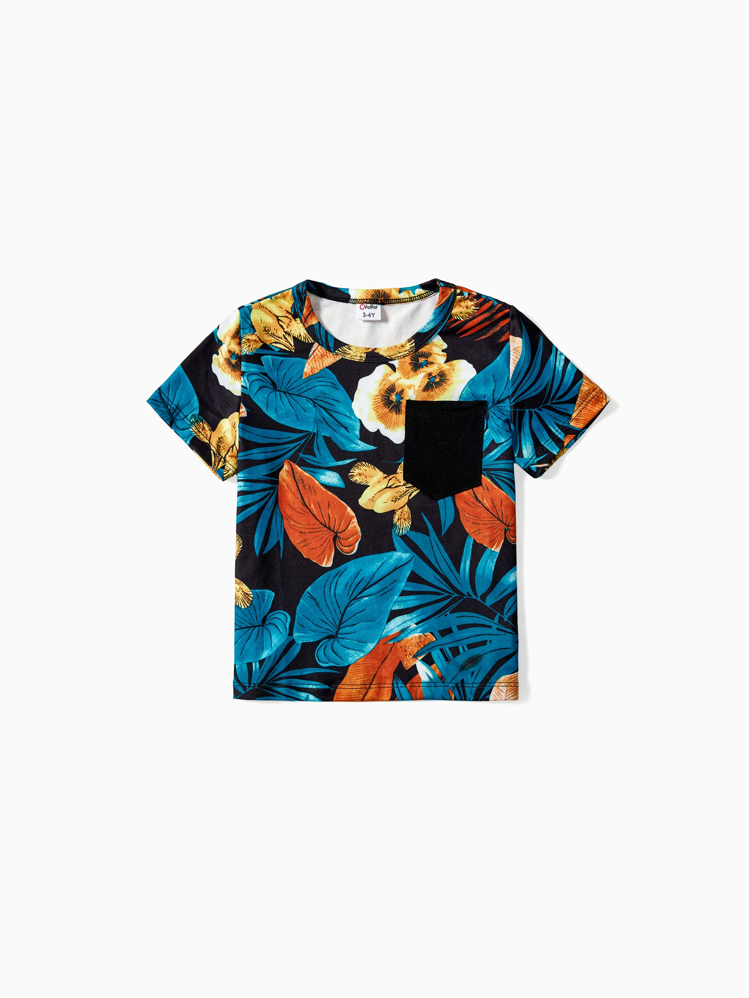 Family Matching Floral Panel T-shirt and Floral Ruched Drawstring Side Strap Dress Sets Black - Image 19