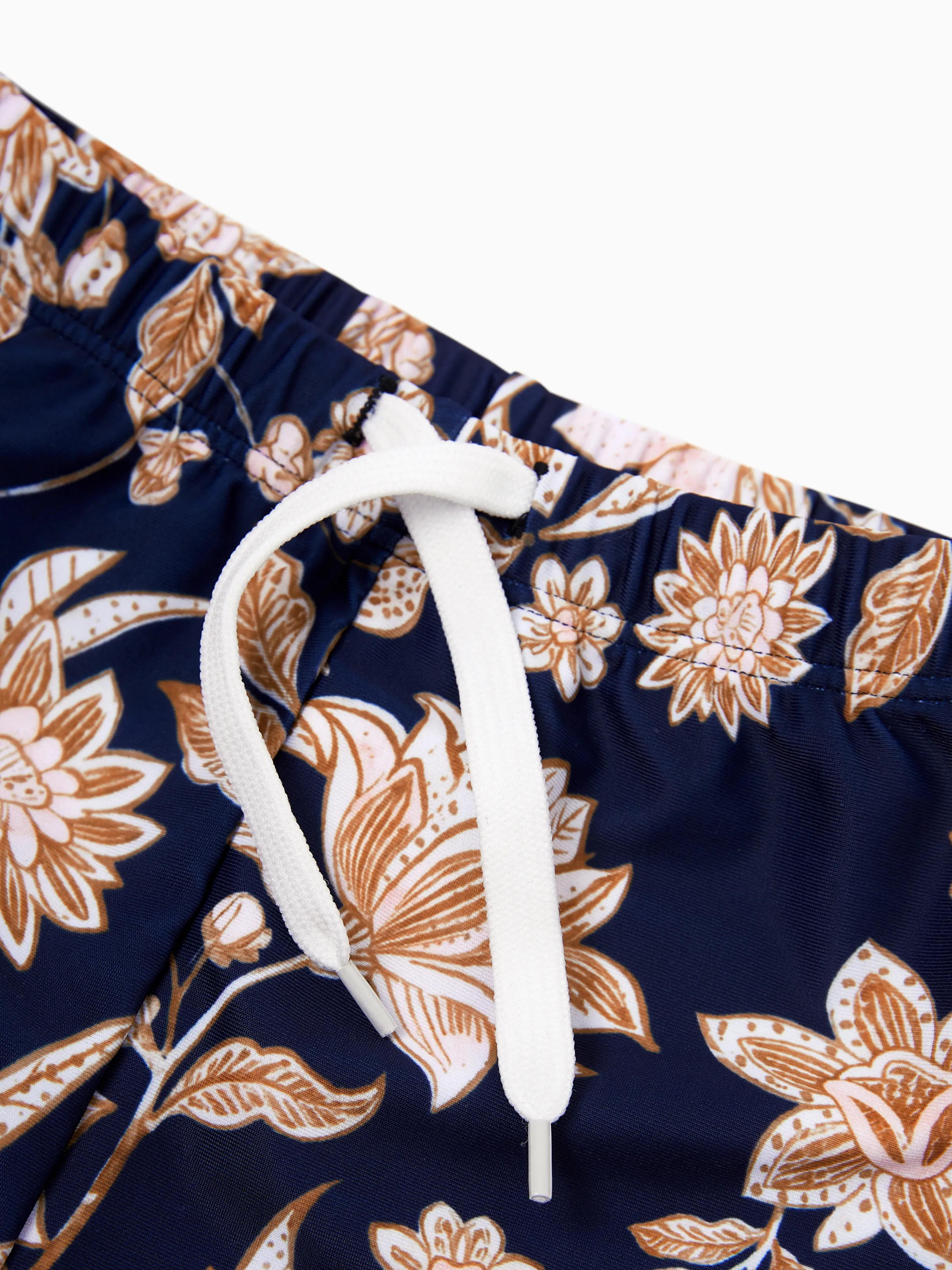 Family Matching Floral Print Swimsuits 2-in-1 One-Piece Swimsuit & Swim Trunks Deep Blue - Image 17