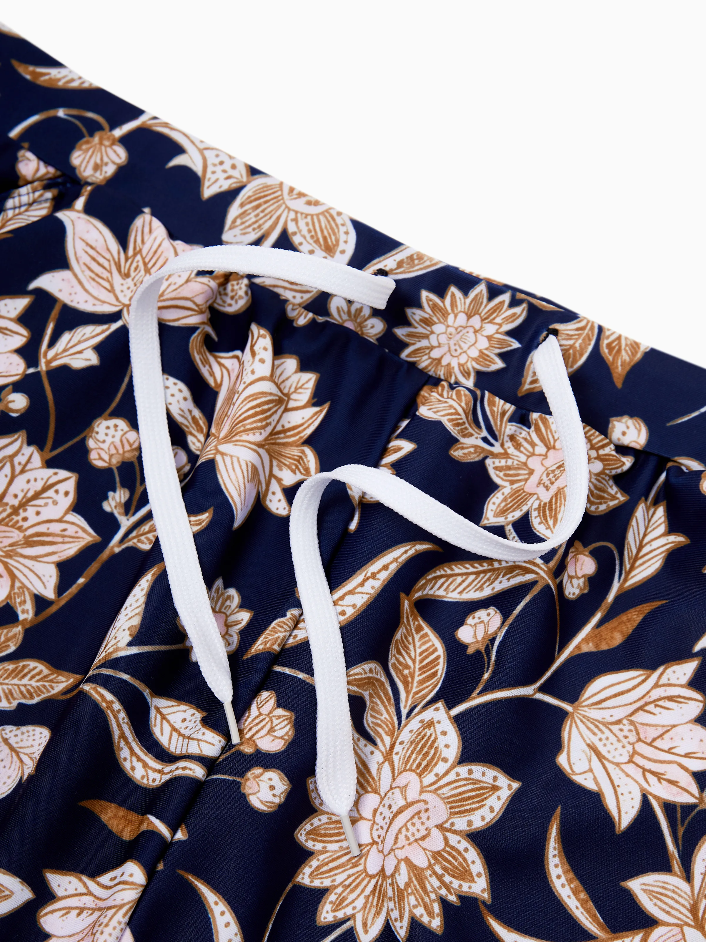 Family Matching Floral Print Swimsuits 2-in-1 One-Piece Swimsuit & Swim Trunks Deep Blue - Image 21
