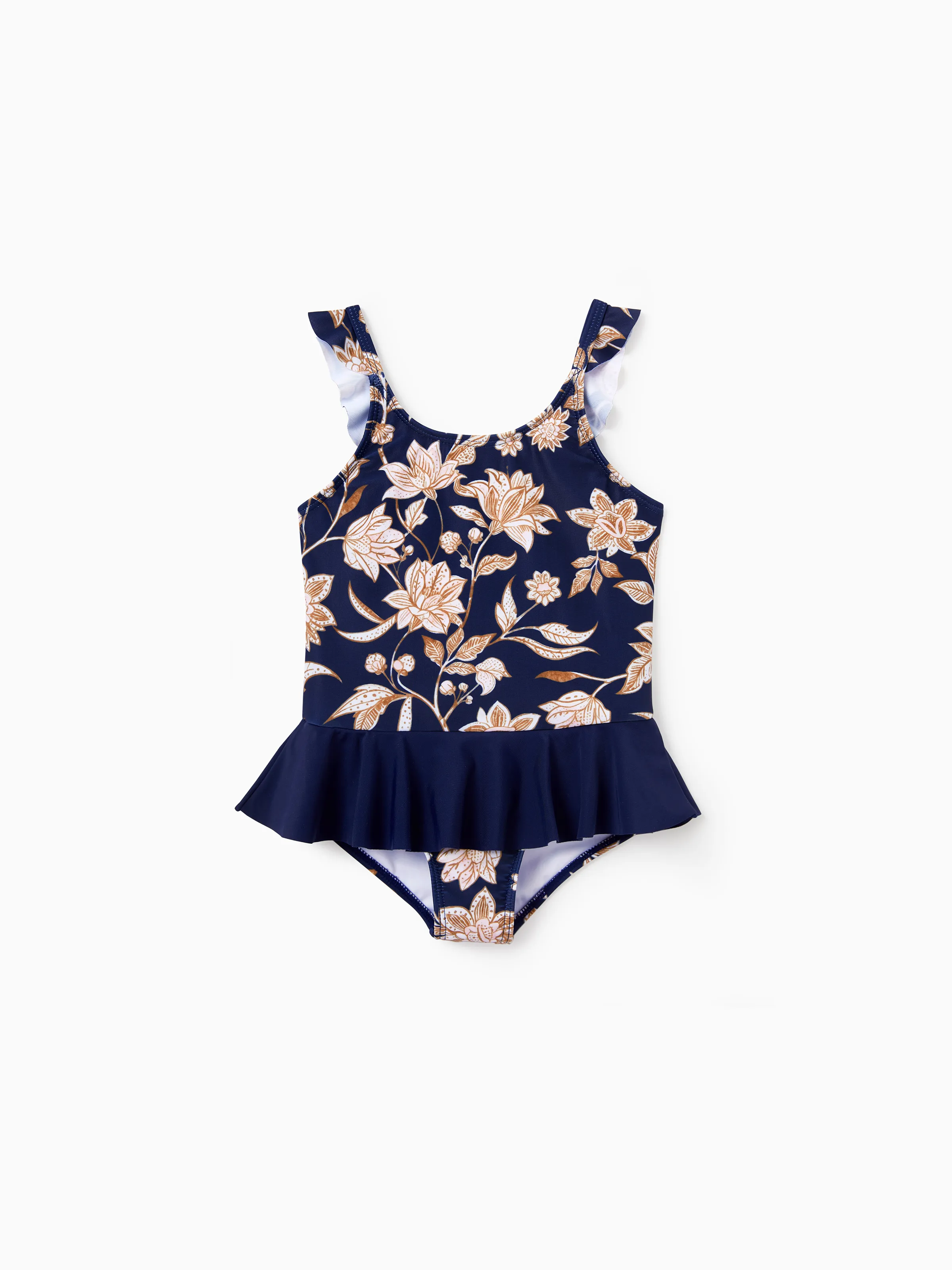 Family Matching Floral Print Swimsuits 2-in-1 One-Piece Swimsuit & Swim Trunks Deep Blue - Image 8