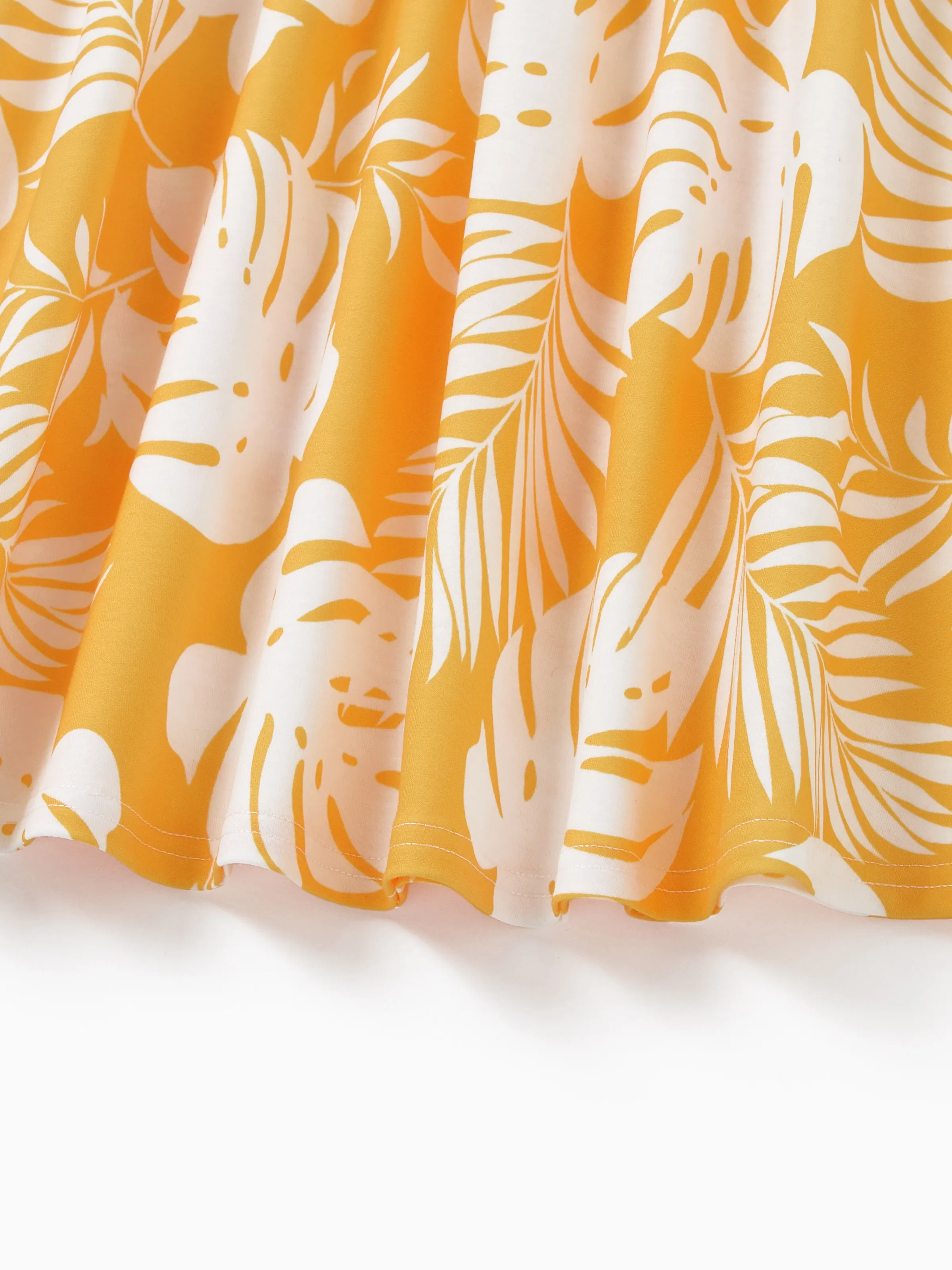 Family Matching Leaf Print Flutter Dress or Short-sleeve Colorblock Shirts Yellow - Image 10
