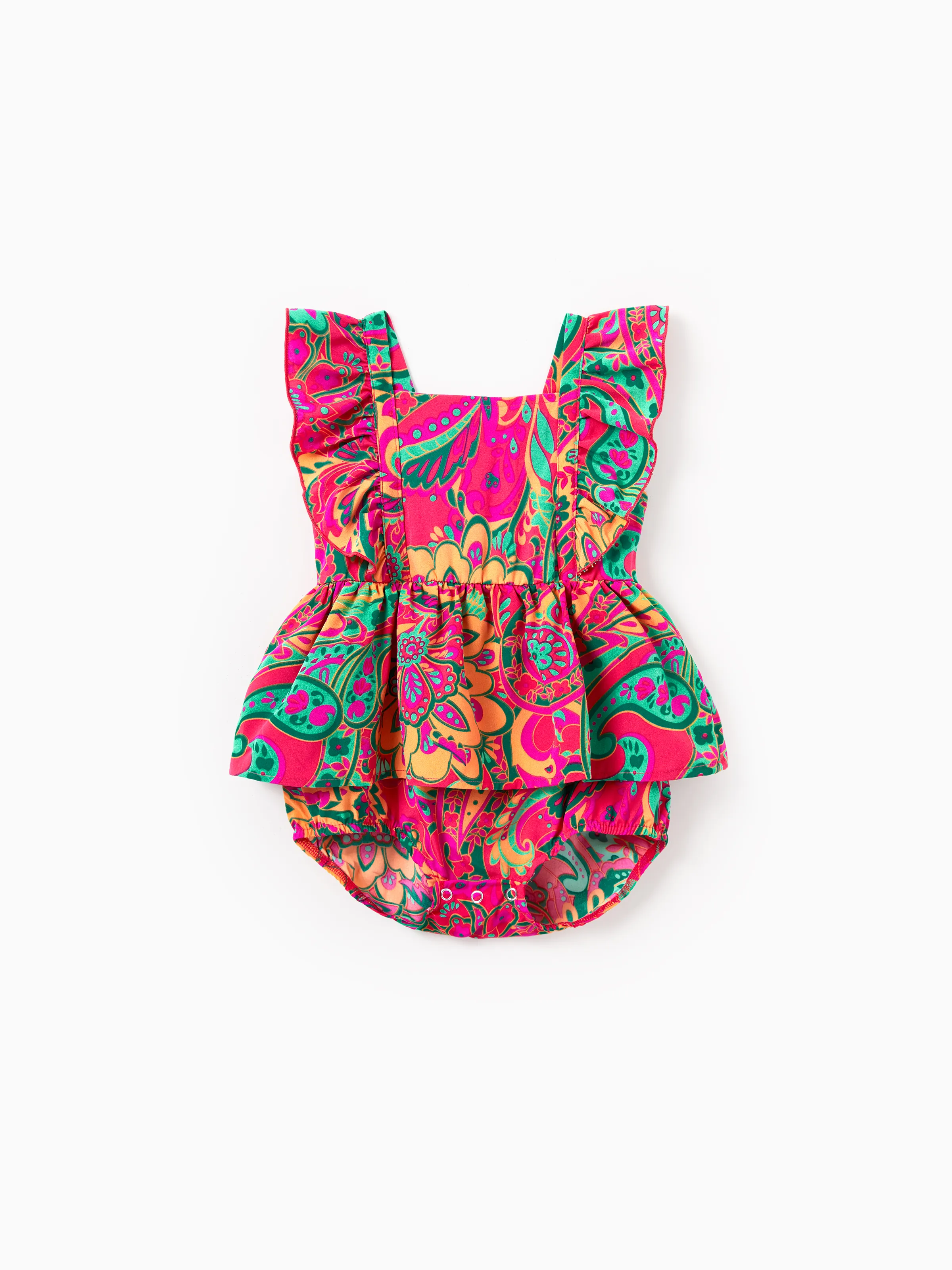 Family Matching Outfit Set Sleeveless Halter Belted Dress or Short-sleeve Collar Shirt for Summer Vacation Hot Pink - Image 13