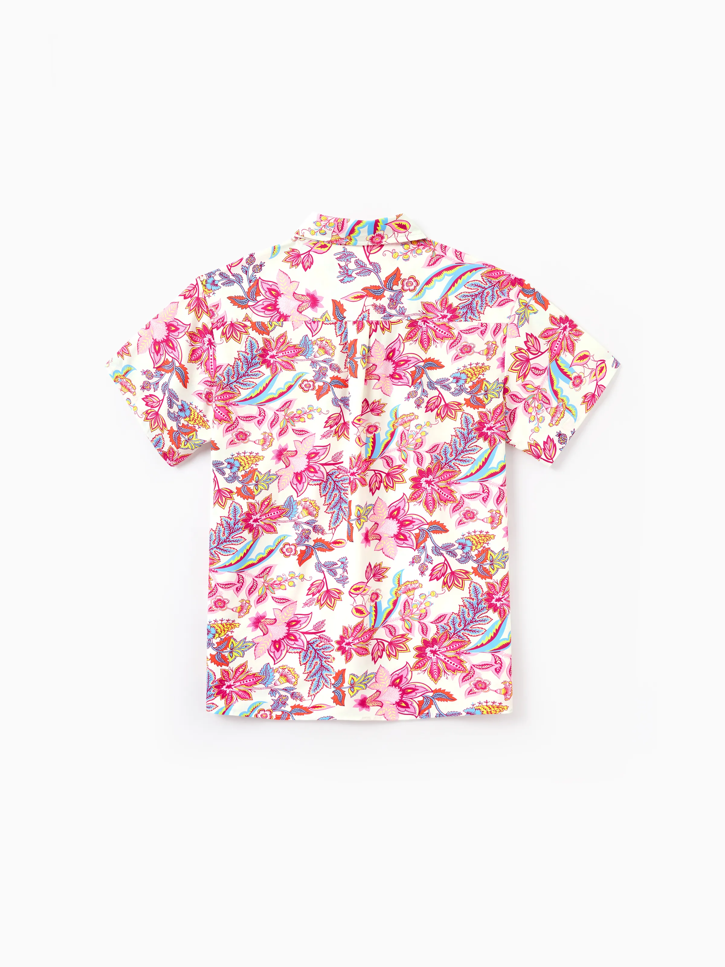 Family Matching Outfits Set Tropical Flora Print Short-sleeve Collar Shirt or Halter Belted Dress for Summer Vacation Beige - Image 23