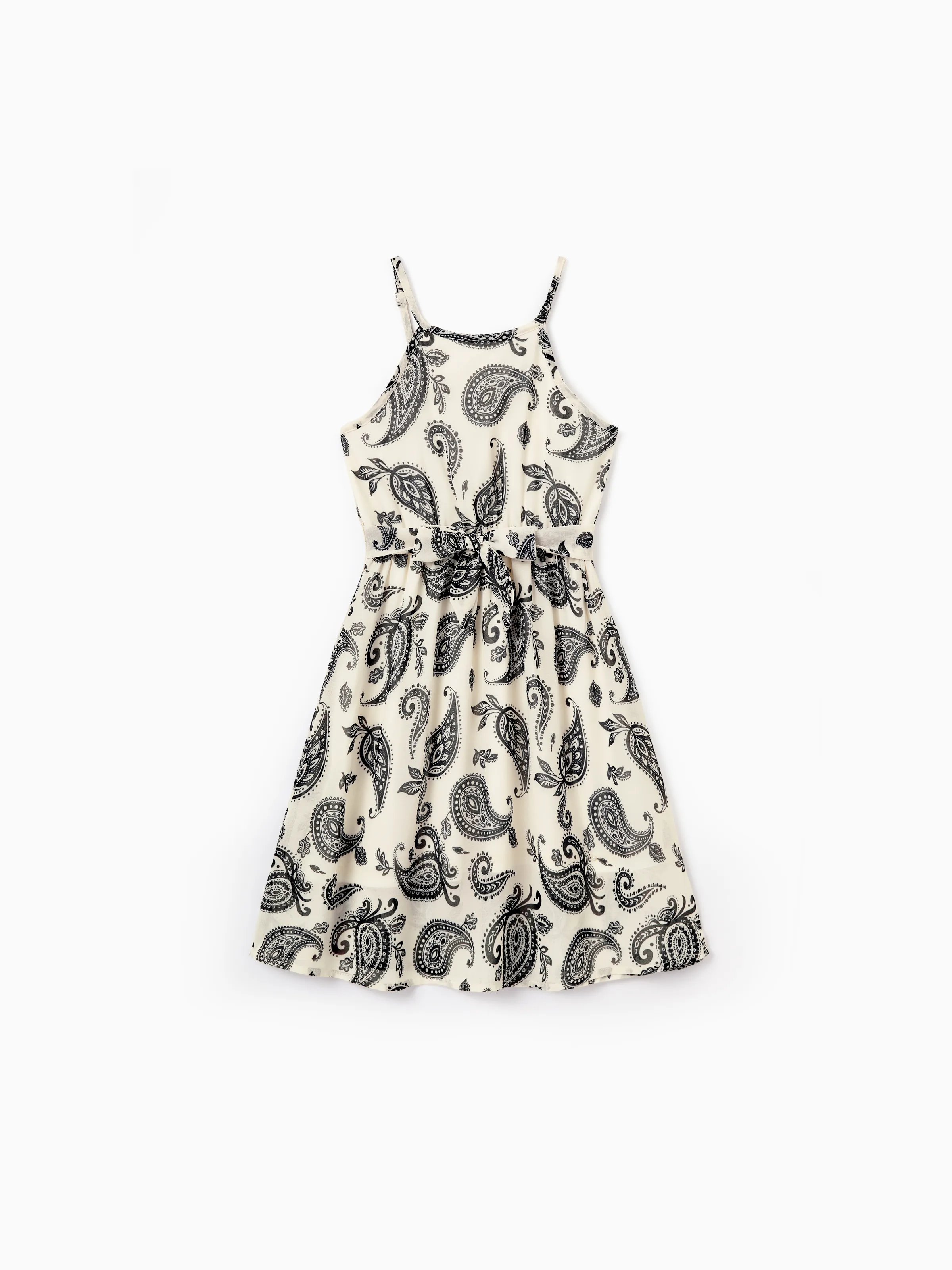 Family Matching Paisley Print Outfits Sleeveless Spaghetti Strap Dress & Cotton T-Shirt for Mom, Dad, & Kids Perfect for Family Outings & Photos
Black - Image 8