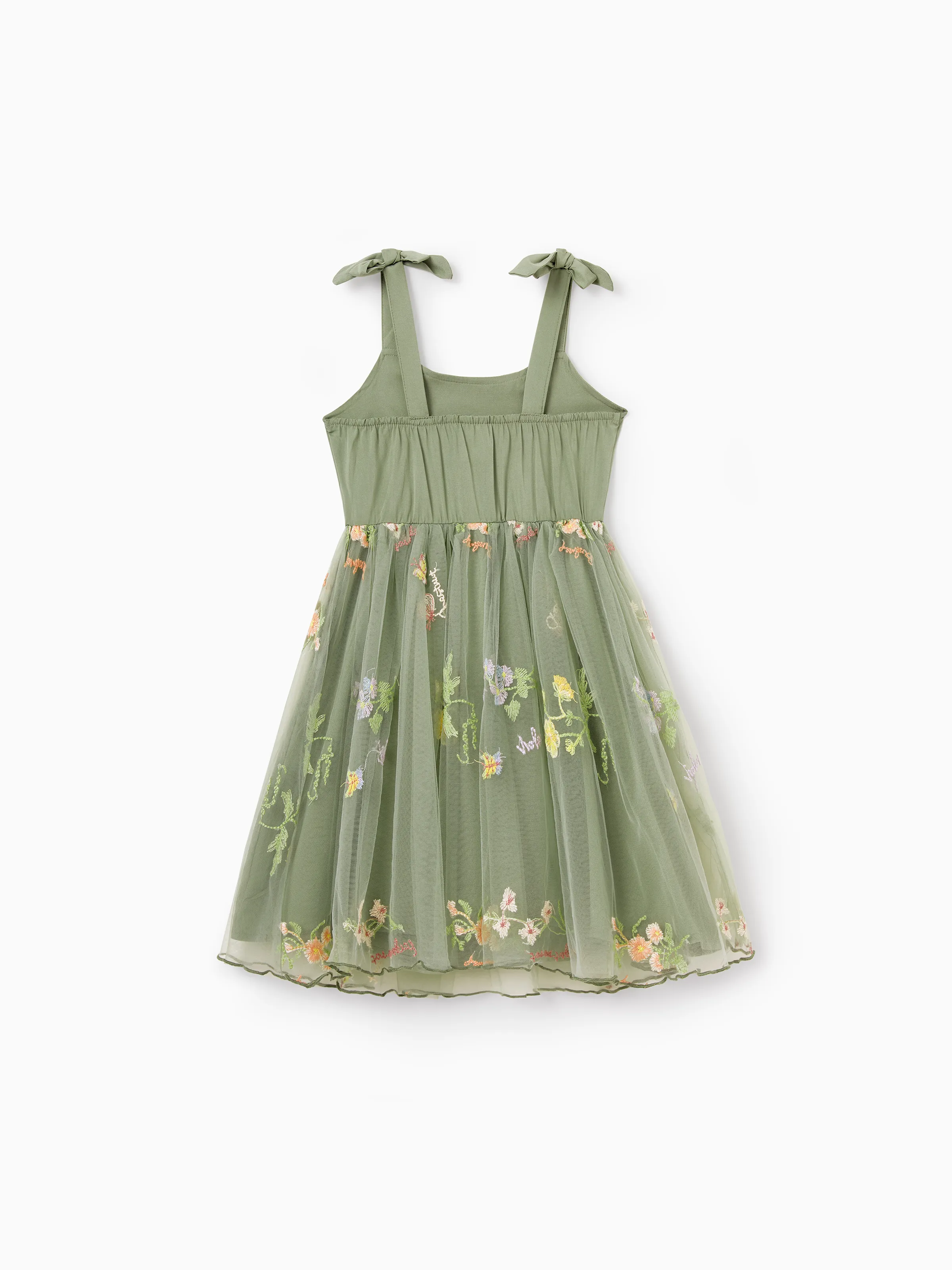Family Matching Polo Collar Short-sleeve Shirt or V-neck Strappy Mesh Dress Green - Image 21