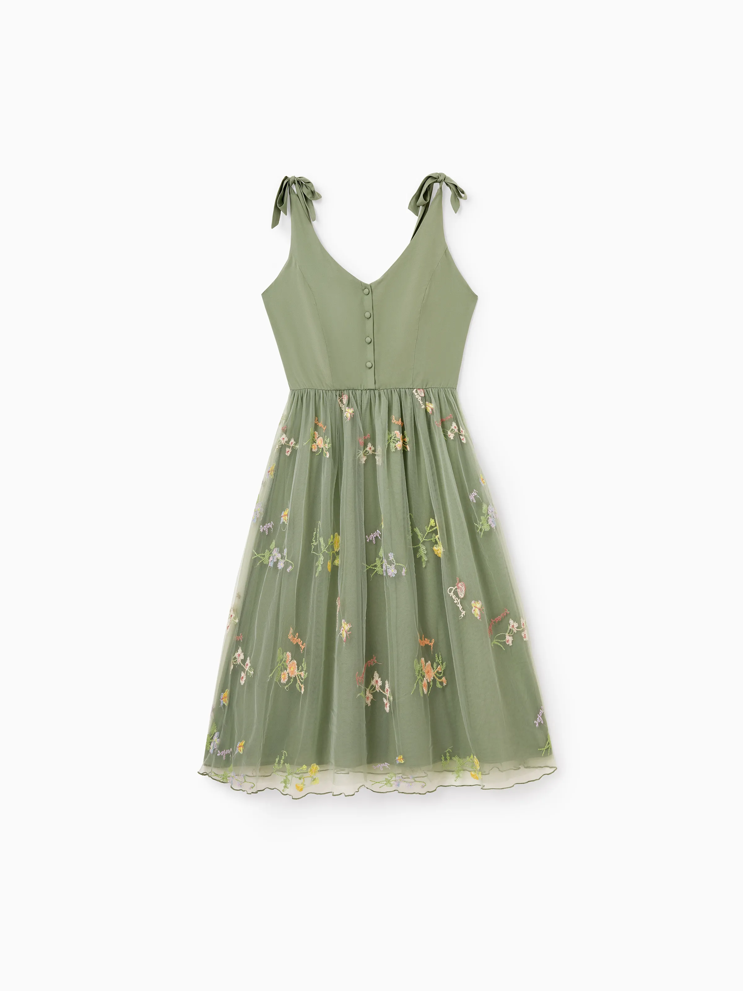 Family Matching Polo Collar Short-sleeve Shirt or V-neck Strappy Mesh Dress Green - Image 6