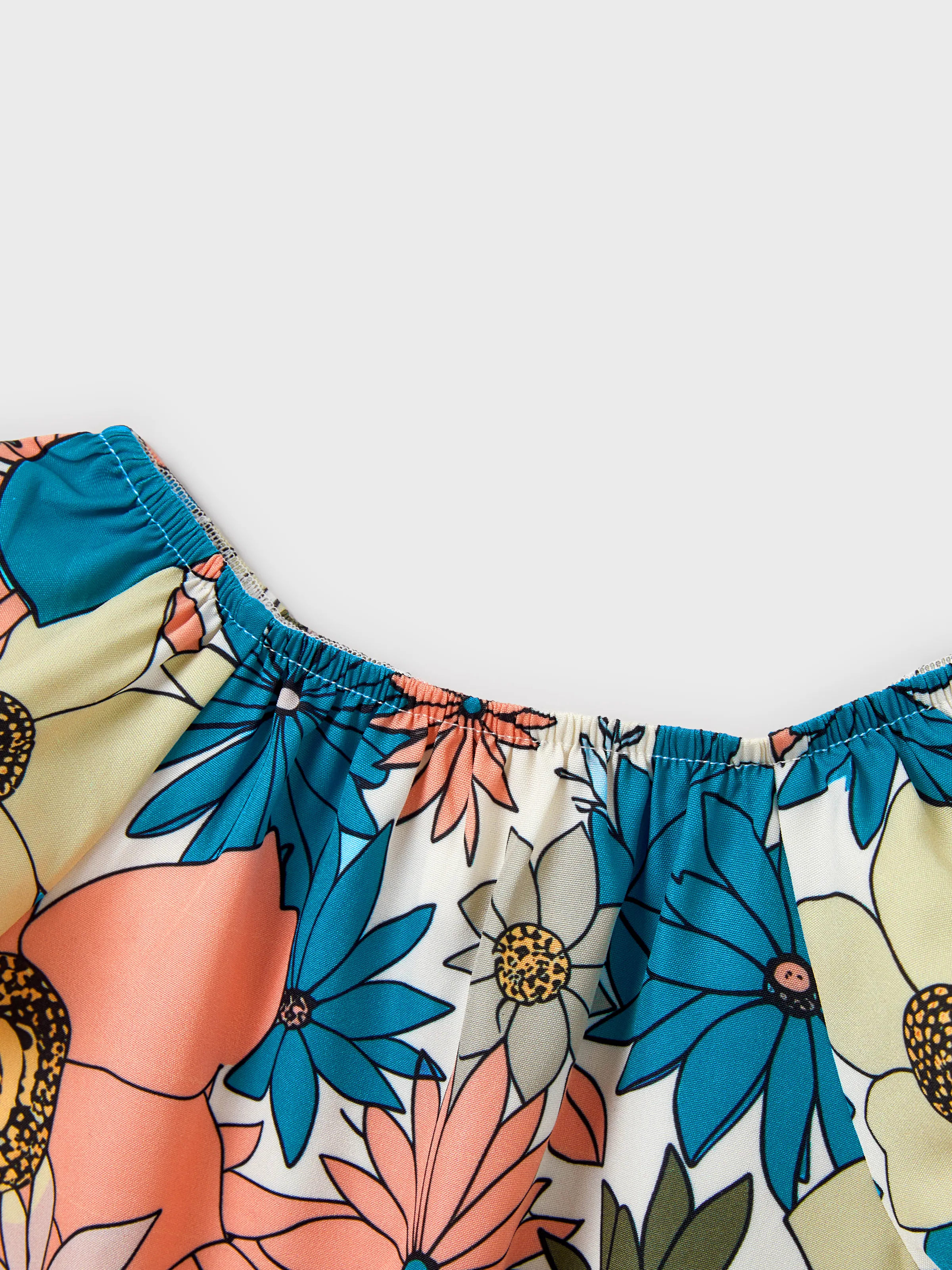 Family Matching Set Sun Flower Print Short-sleeve Collar Shirt or White Camisole Top and Flower Wide-leg Pants Set for Summer Vacation Multi-color - Image 16