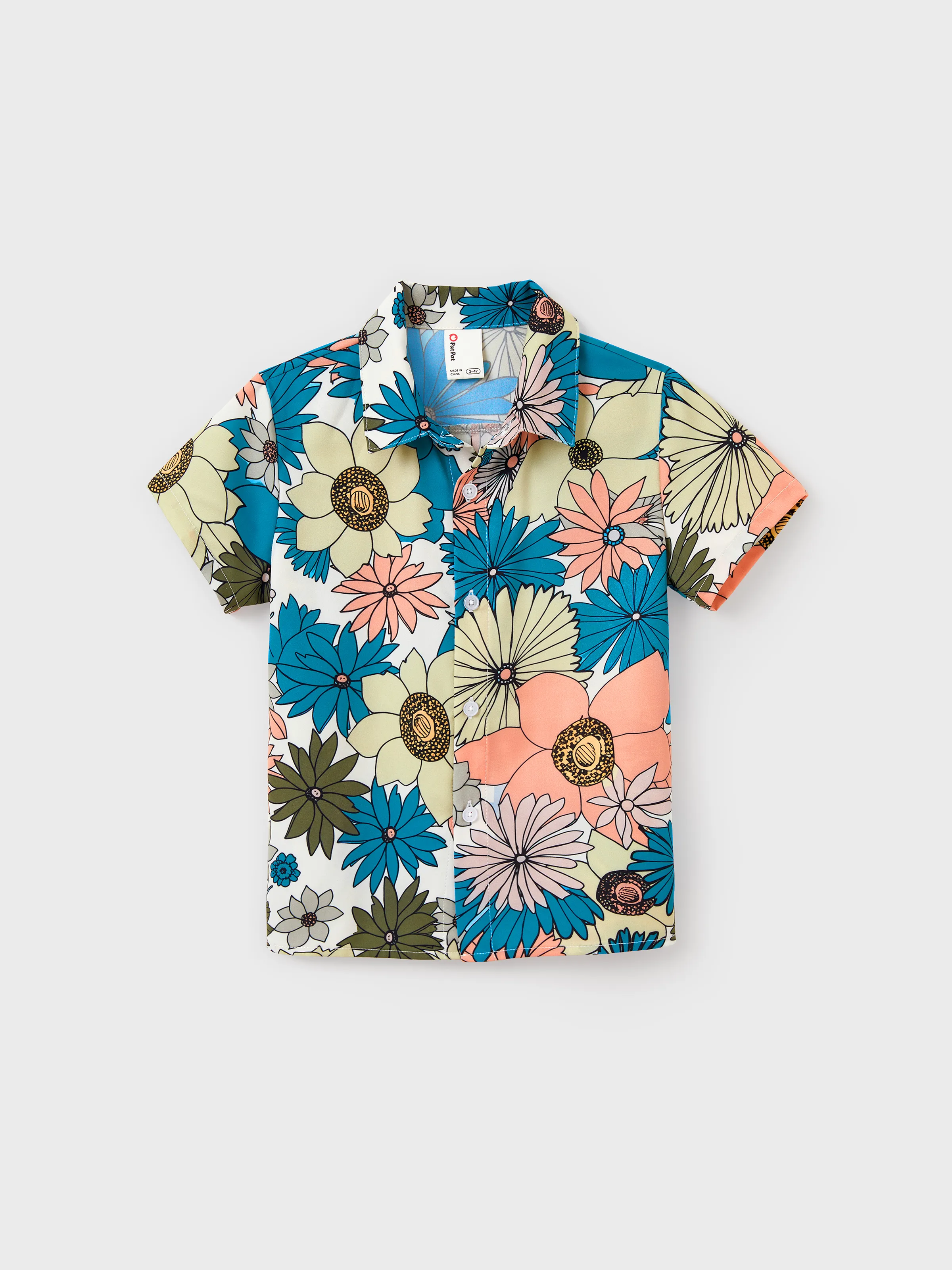 Family Matching Set Sun Flower Print Short-sleeve Collar Shirt or White Camisole Top and Flower Wide-leg Pants Set for Summer Vacation Multi-color - Image 18