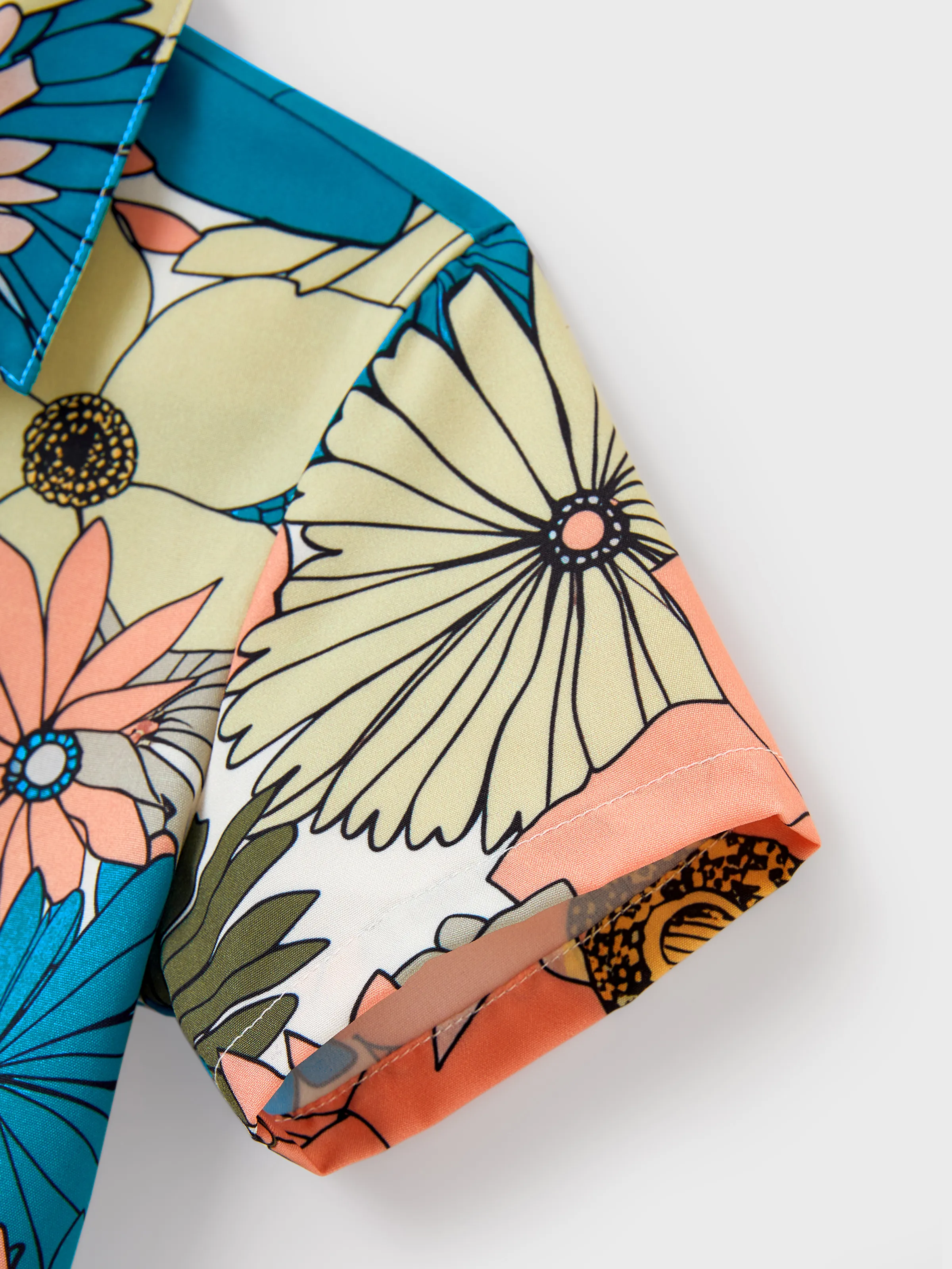 Family Matching Set Sun Flower Print Short-sleeve Collar Shirt or White Camisole Top and Flower Wide-leg Pants Set for Summer Vacation Multi-color - Image 21