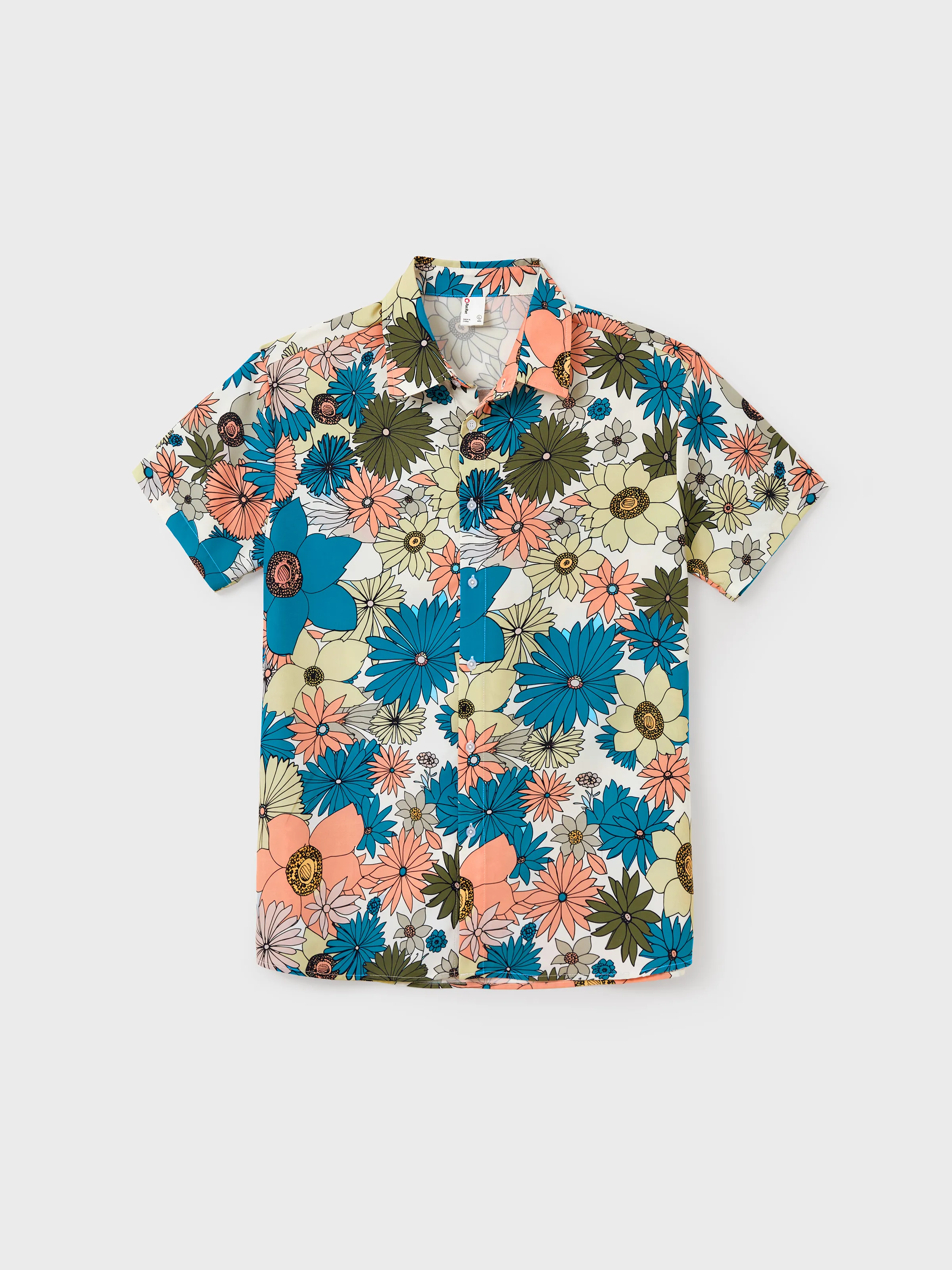 Family Matching Set Sun Flower Print Short-sleeve Collar Shirt or White Camisole Top and Flower Wide-leg Pants Set for Summer Vacation Multi-color - Image 23
