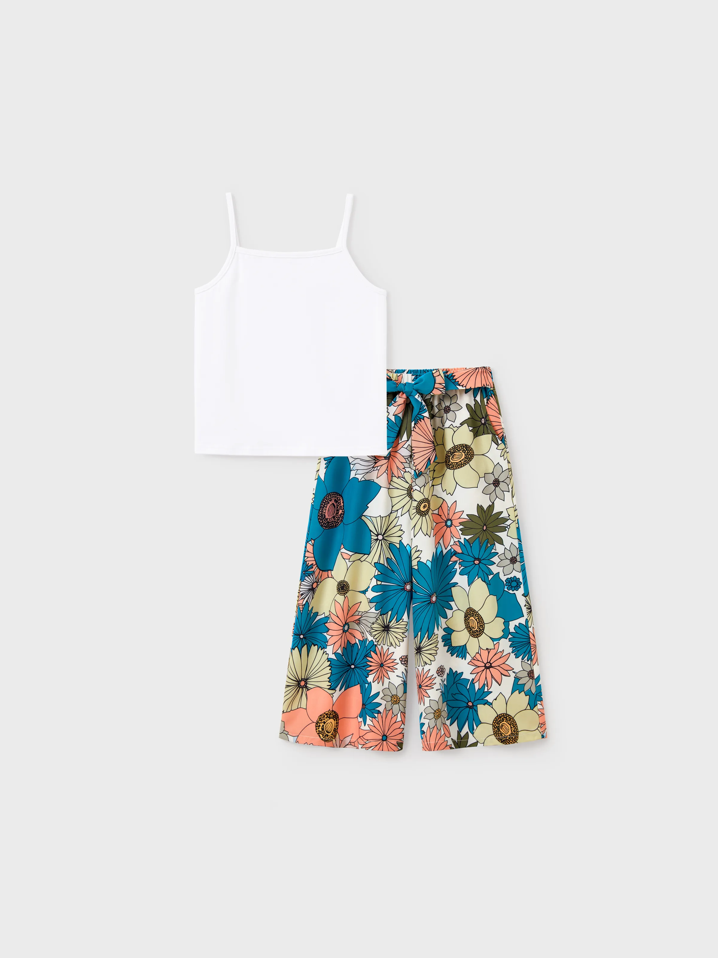 Family Matching Set Sun Flower Print Short-sleeve Collar Shirt or White Camisole Top and Flower Wide-leg Pants Set for Summer Vacation Multi-color - Image 8