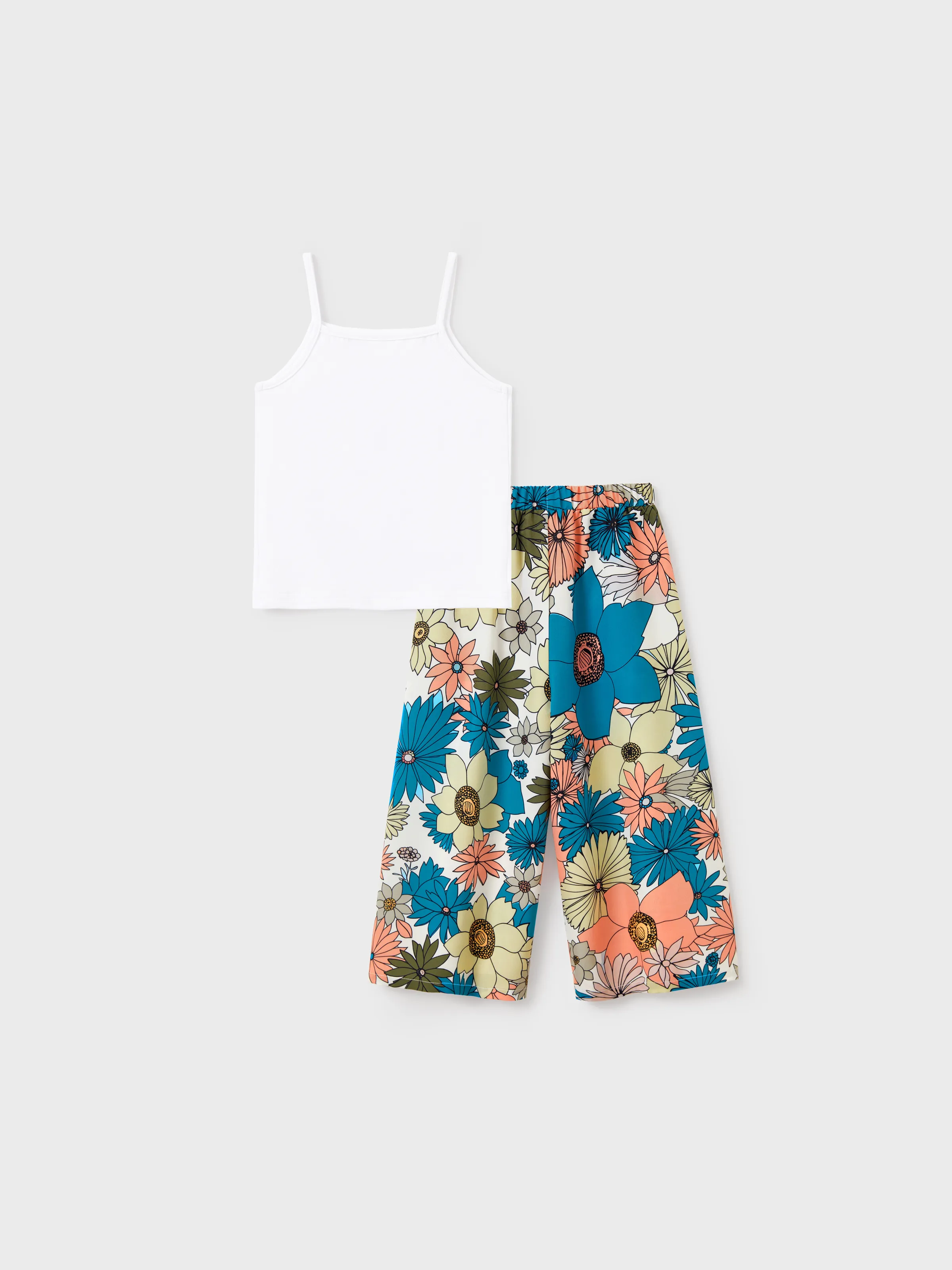 Family Matching Set Sun Flower Print Short-sleeve Collar Shirt or White Camisole Top and Flower Wide-leg Pants Set for Summer Vacation Multi-color - Image 9