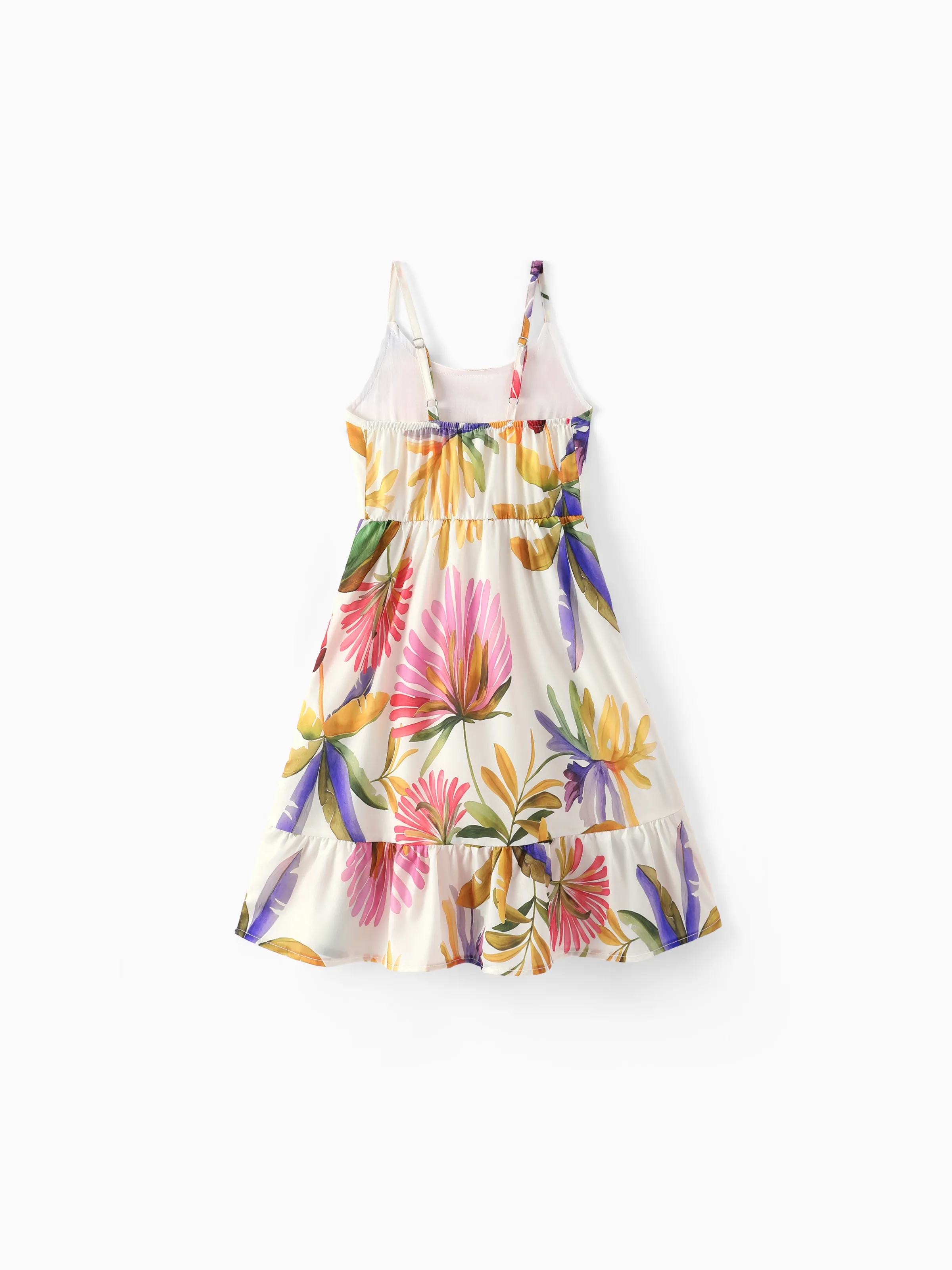 Family Matching Sets Tropical Floral V-Neck Dress & Short Sleeve Tee with Adjustable Straps Deep White Apricot - Image 7