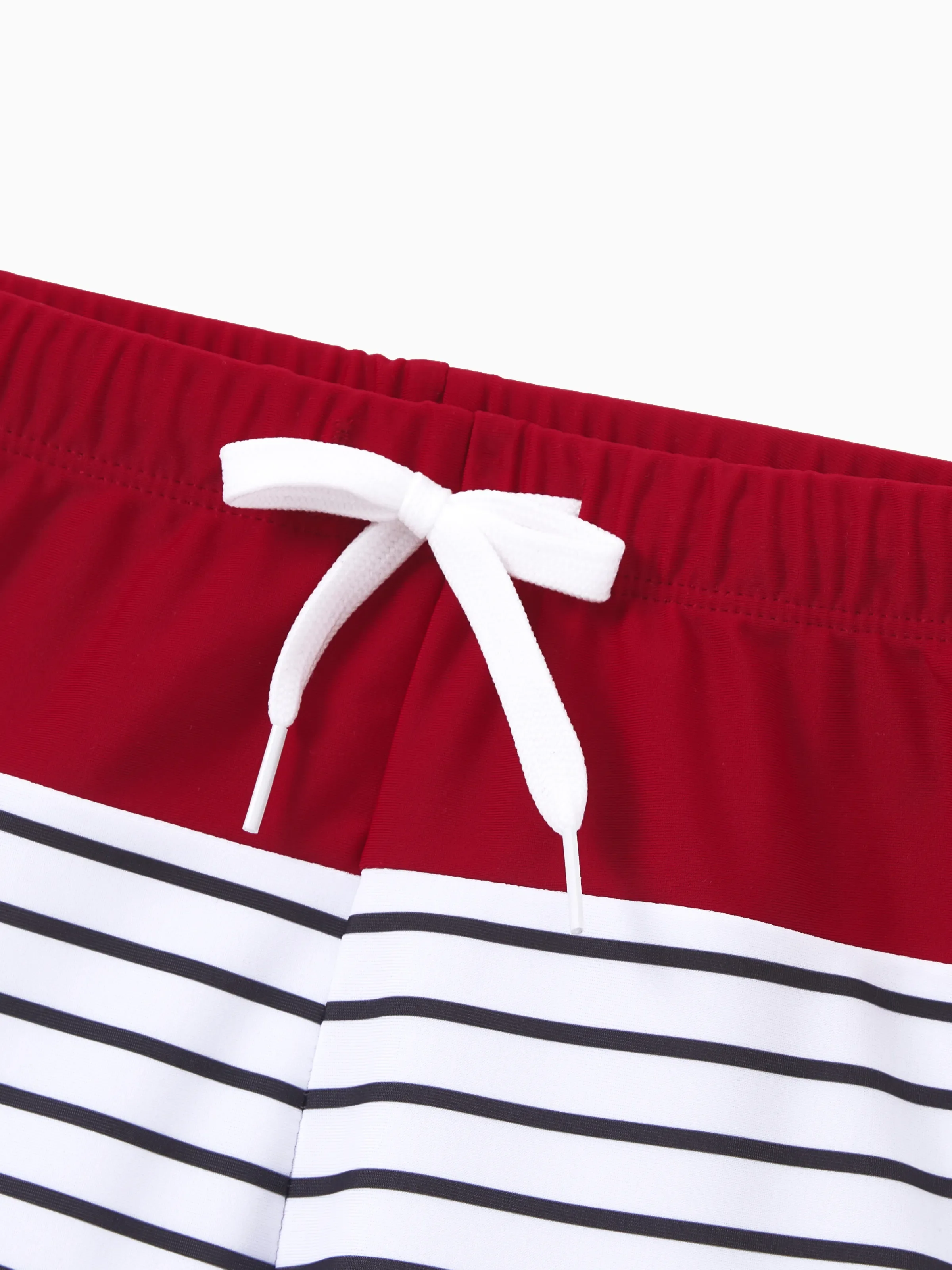 Family Matching Swimsuits Red Striped One-Shoulder Bikini or Colorblock Swim Trunks Matching Beachwear Outfits for Summer, Cruise, Vacation Red - Image 15