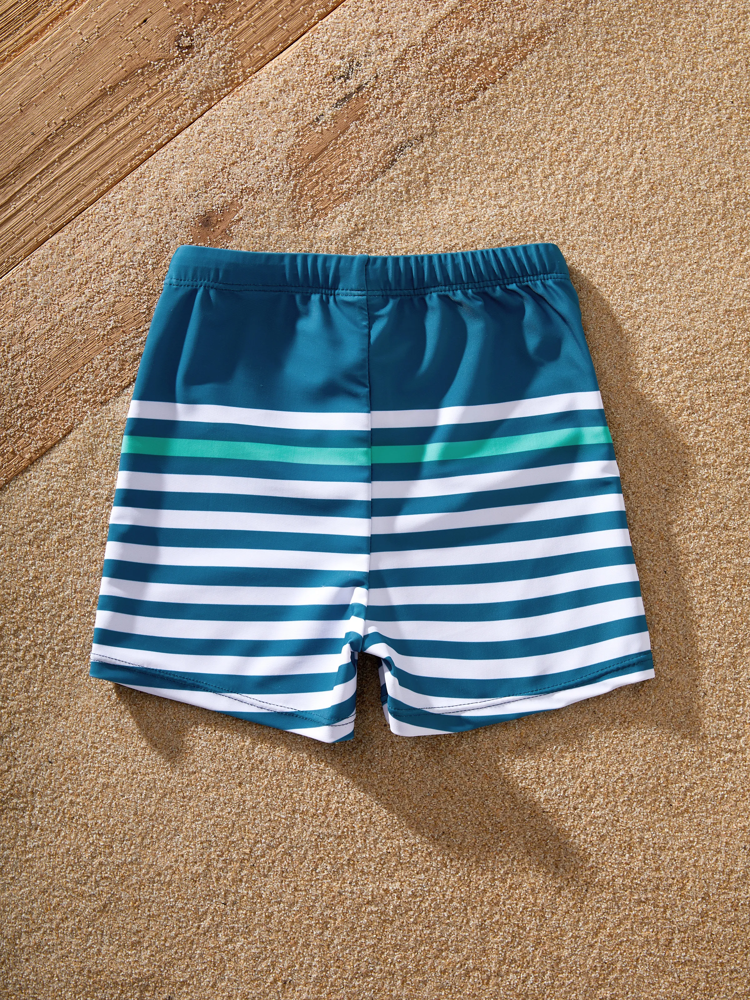 Family Matching Teal Striped Swimsuits Ruched Bikini & Swim Trunks Set Multi-color - Image 14