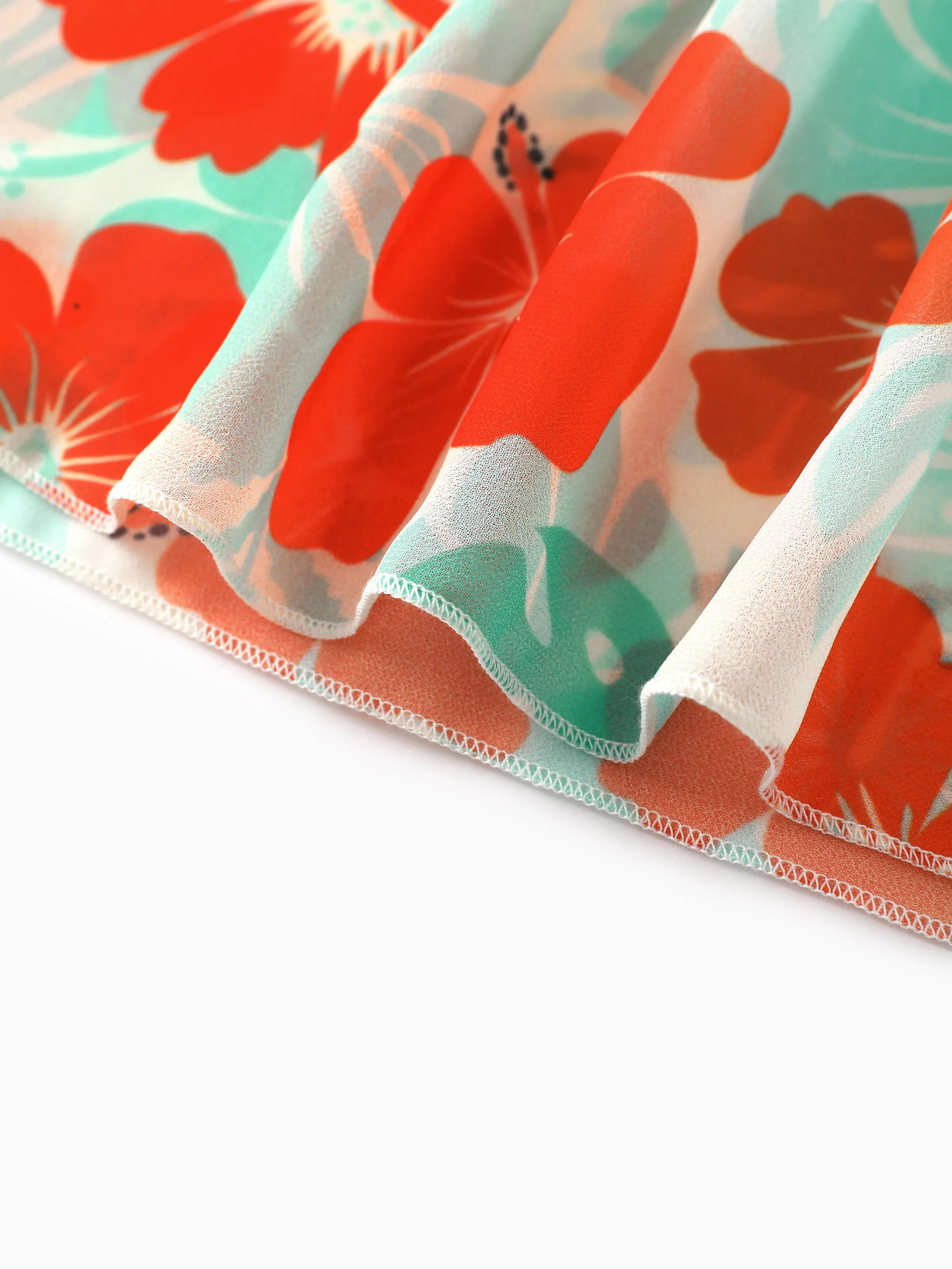 Family Matching Tropical Floral Print Swim Trunk or Ruffle Trim Bikini with Optional Beach Cover-Up Dress Orange - Image 29