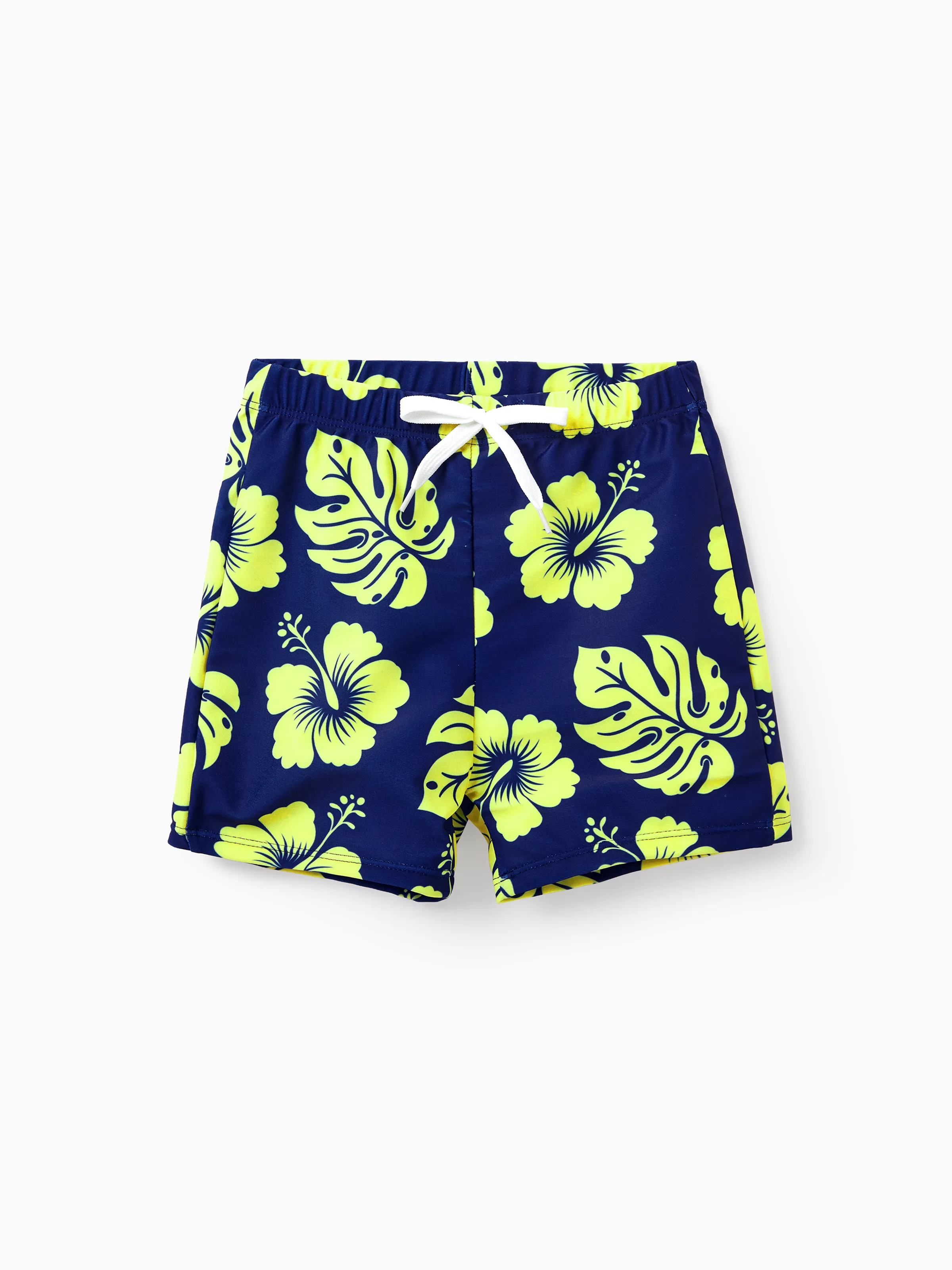 Family Matching Tropical Floral Swimsuits Halter Bikini & Swim Trunks Set Deep Blue - Image 18