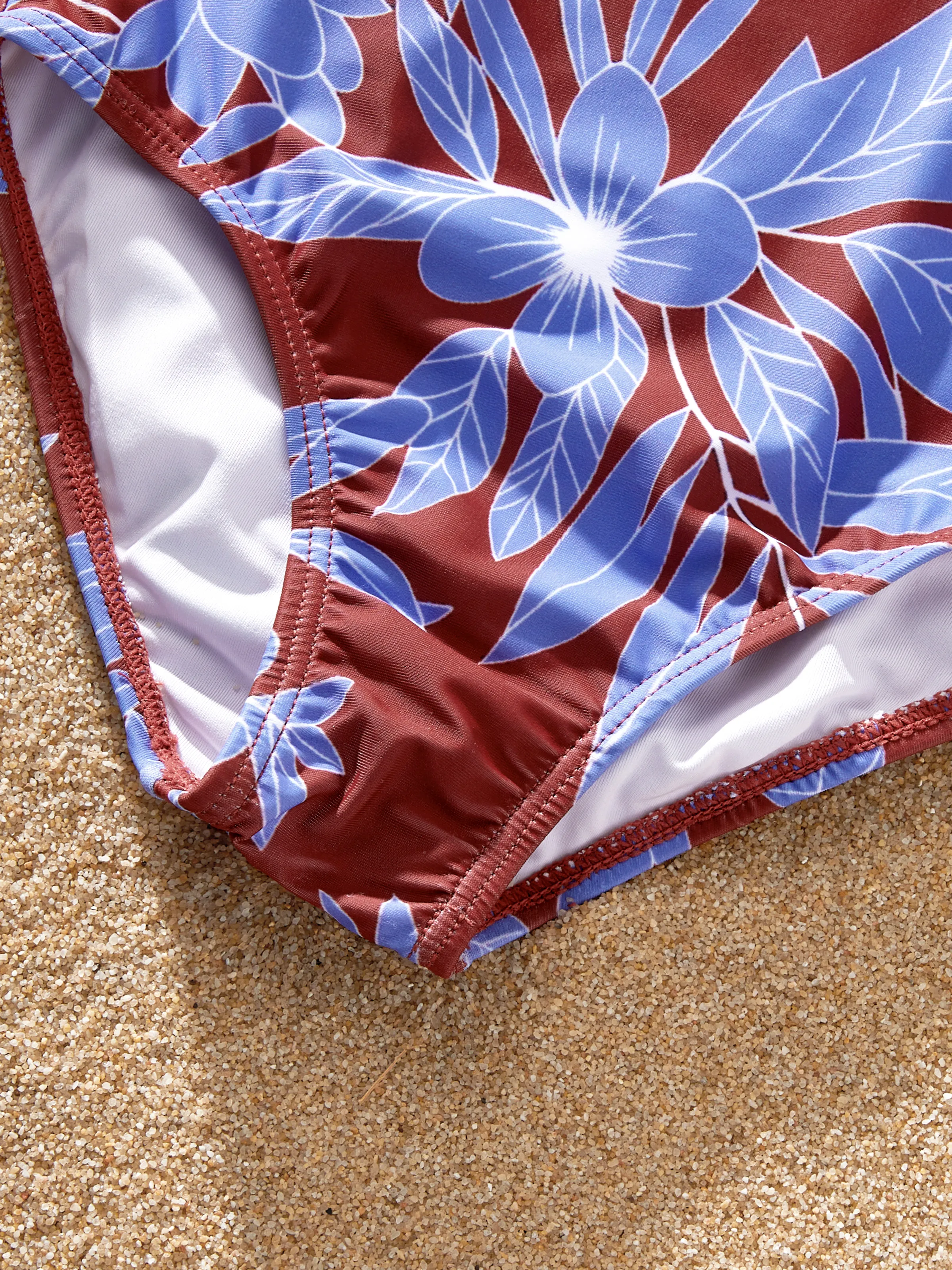 Family Matching Tropical Leaf Print Swimsuits Cutout One-Piece & Swim Trunks Set Multi-color - Image 6
