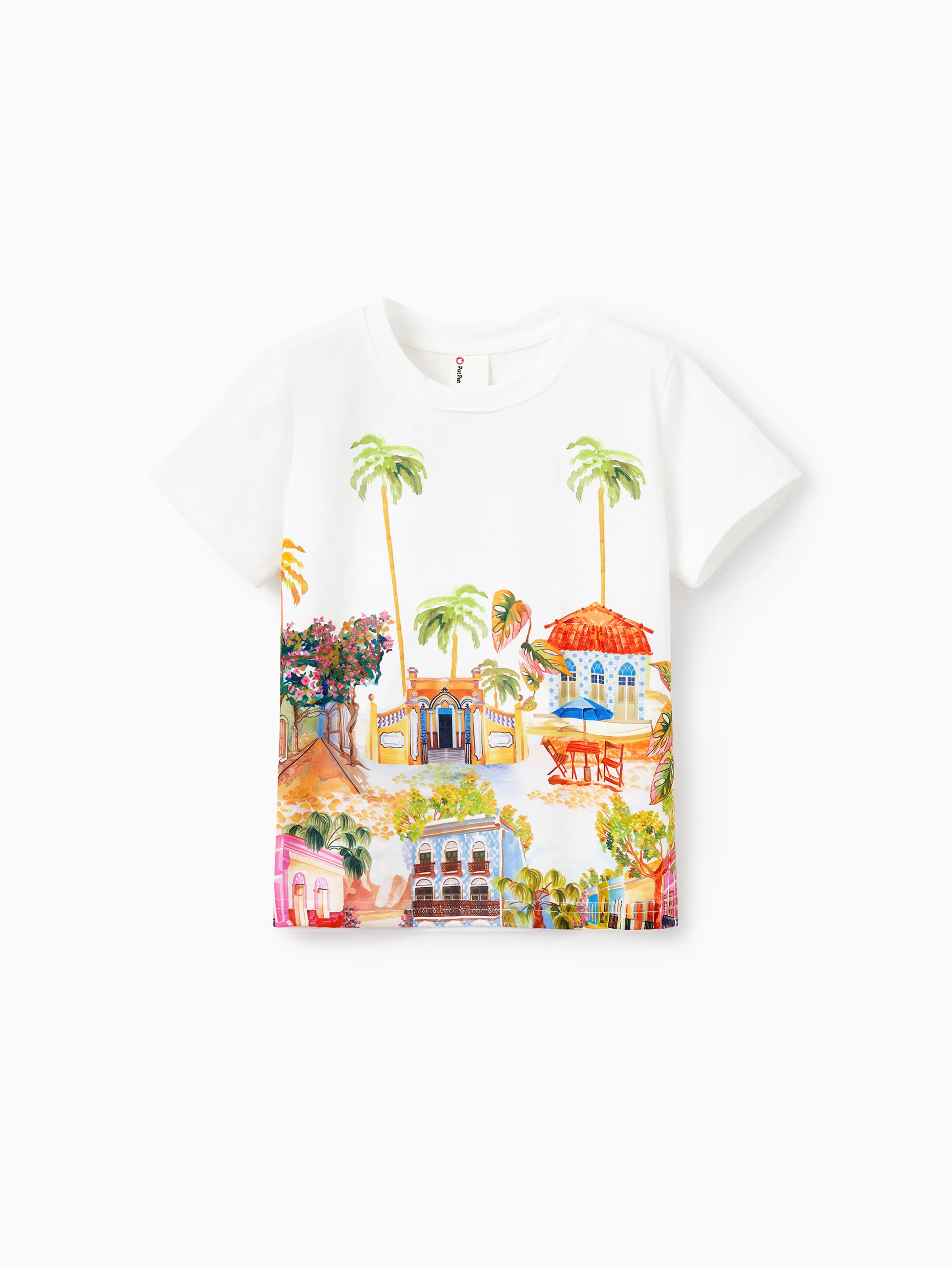 Family Matching Vacation Set Tropical Pineapple Coconut Tree Print Short-sleeve T-shirt or Hollow out Strap Dress for Summer Vacation White - Image 19