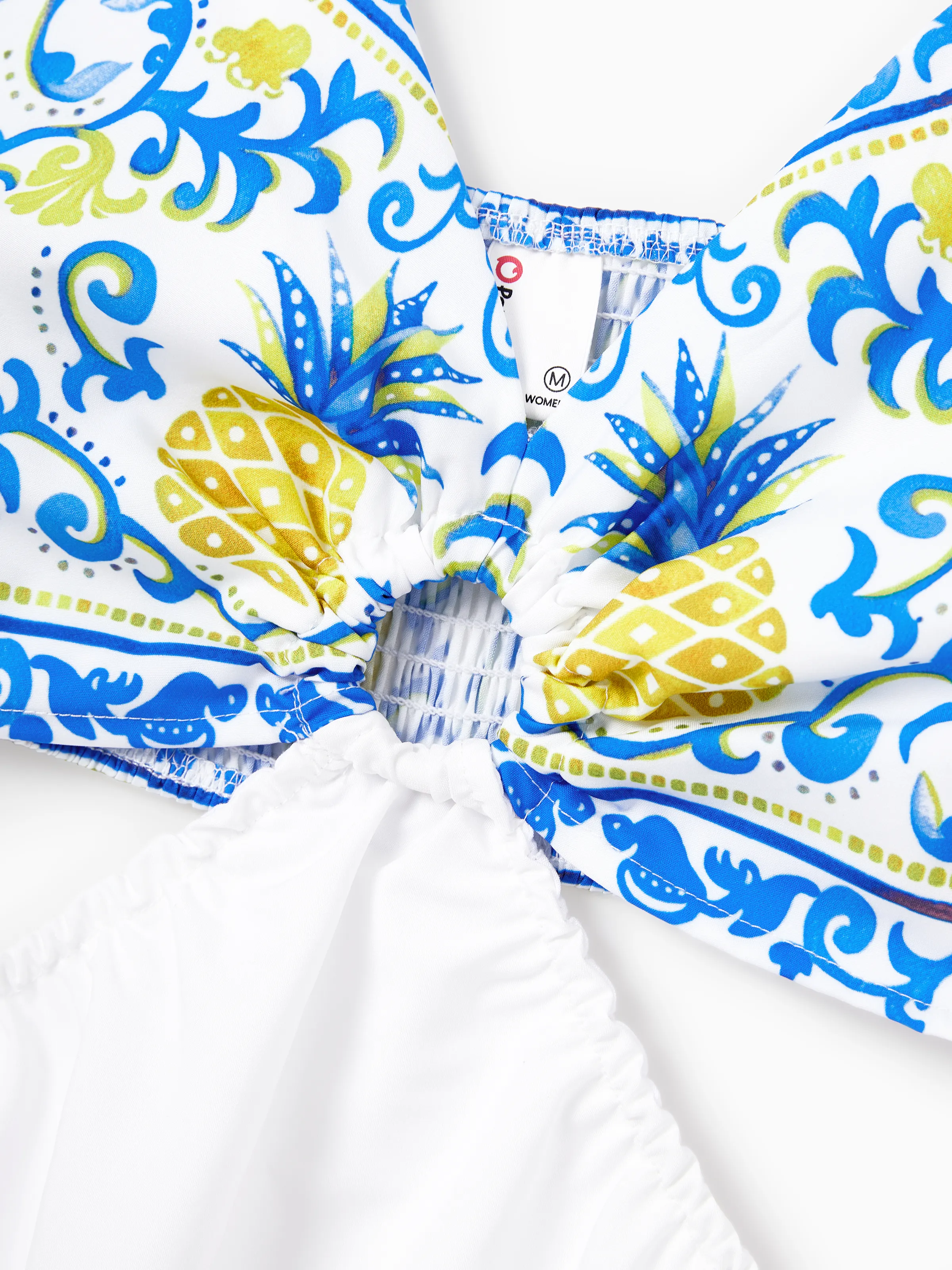 Family Matching Vacation Set Tropical Pineapple Coconut Tree Print Short-sleeve T-shirt or Hollow out Strap Dress for Summer Vacation White - Image 7