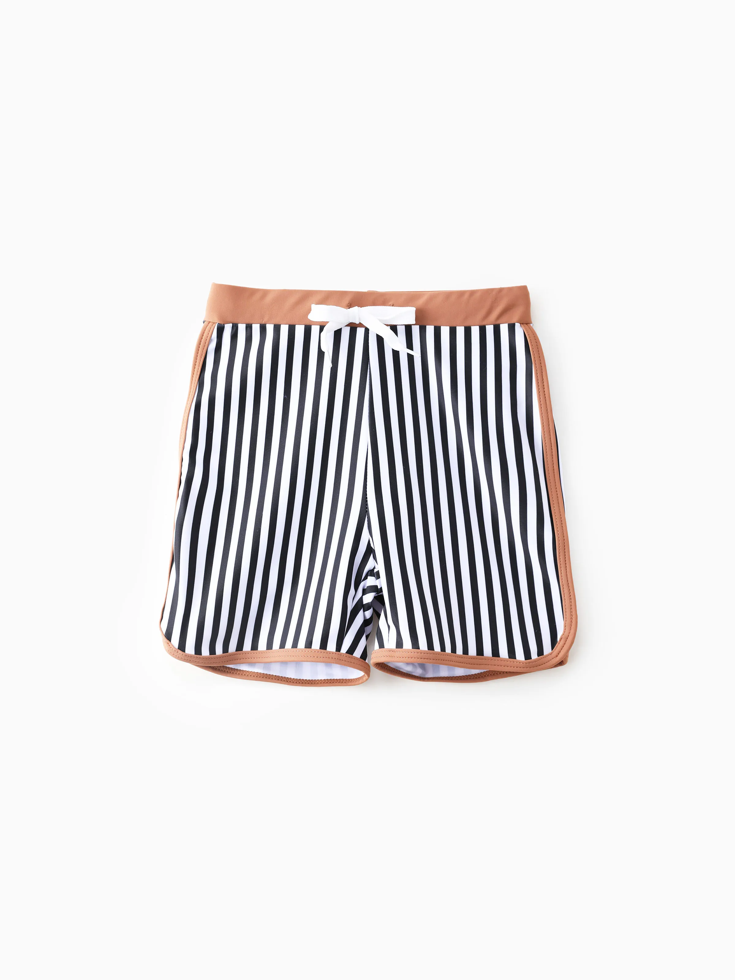 Family Matching Vertical Stripe Drawstring Swim Drunks or Besties Printed Crop Tank Bikini Khaki - Image 14