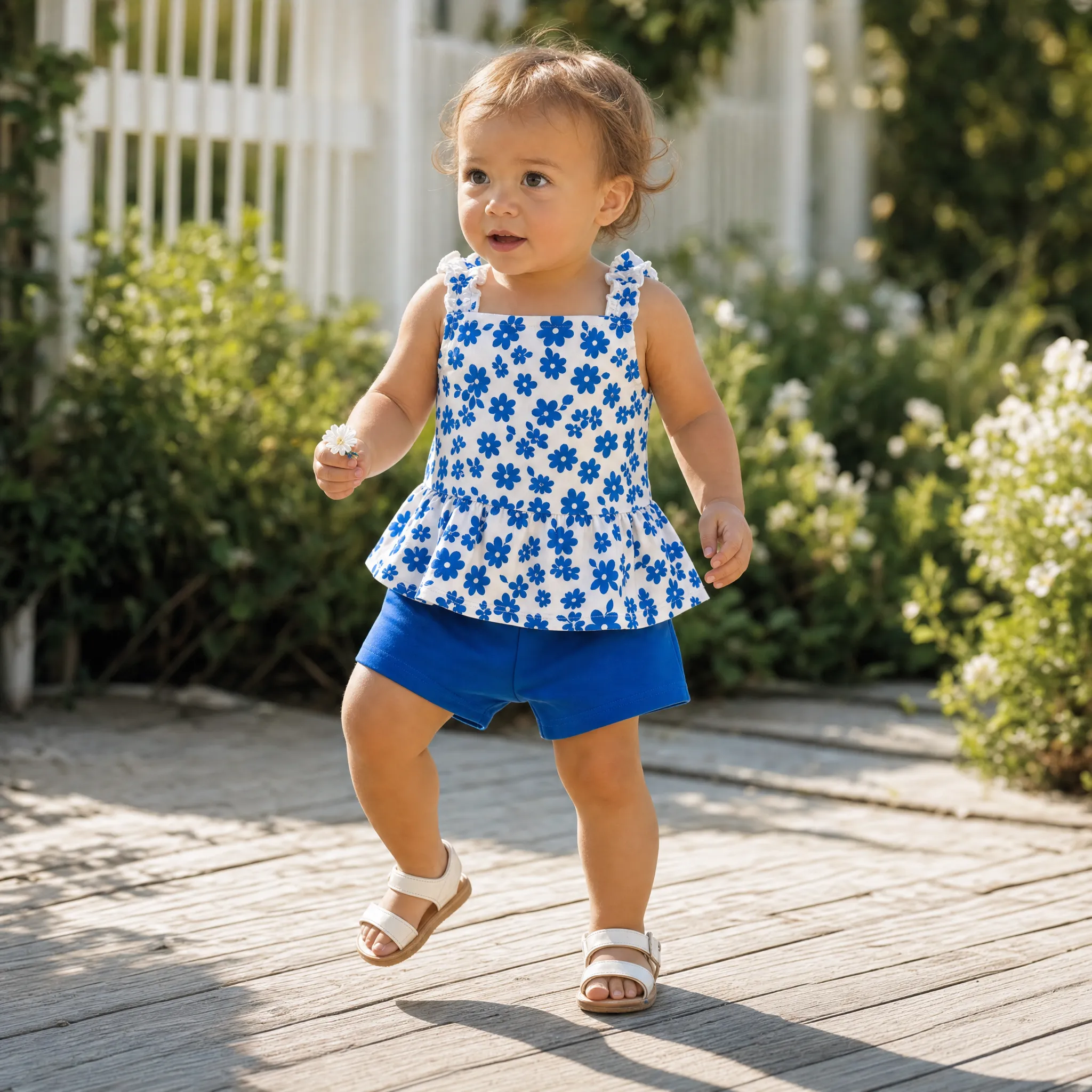 Fresh Market Baby Girl Floral Ruffle Top & Shorts Set Deep Blue - Image 6
