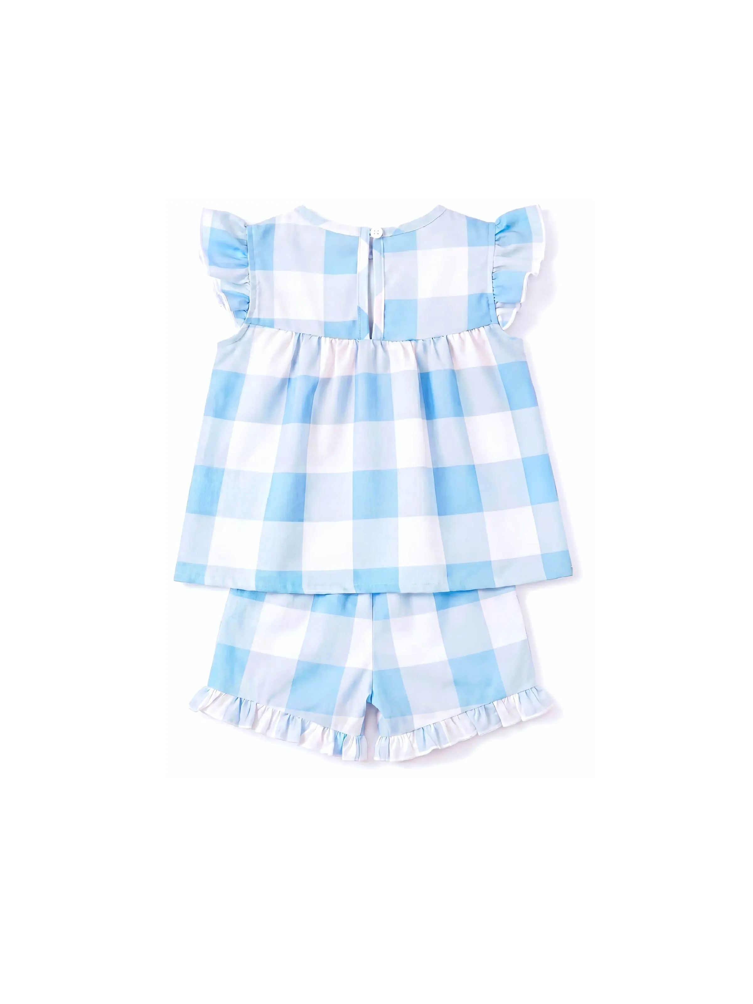 Fresh Market Baby Girl Gingham Floral Top & Shorts Set Light Blue - Image 4