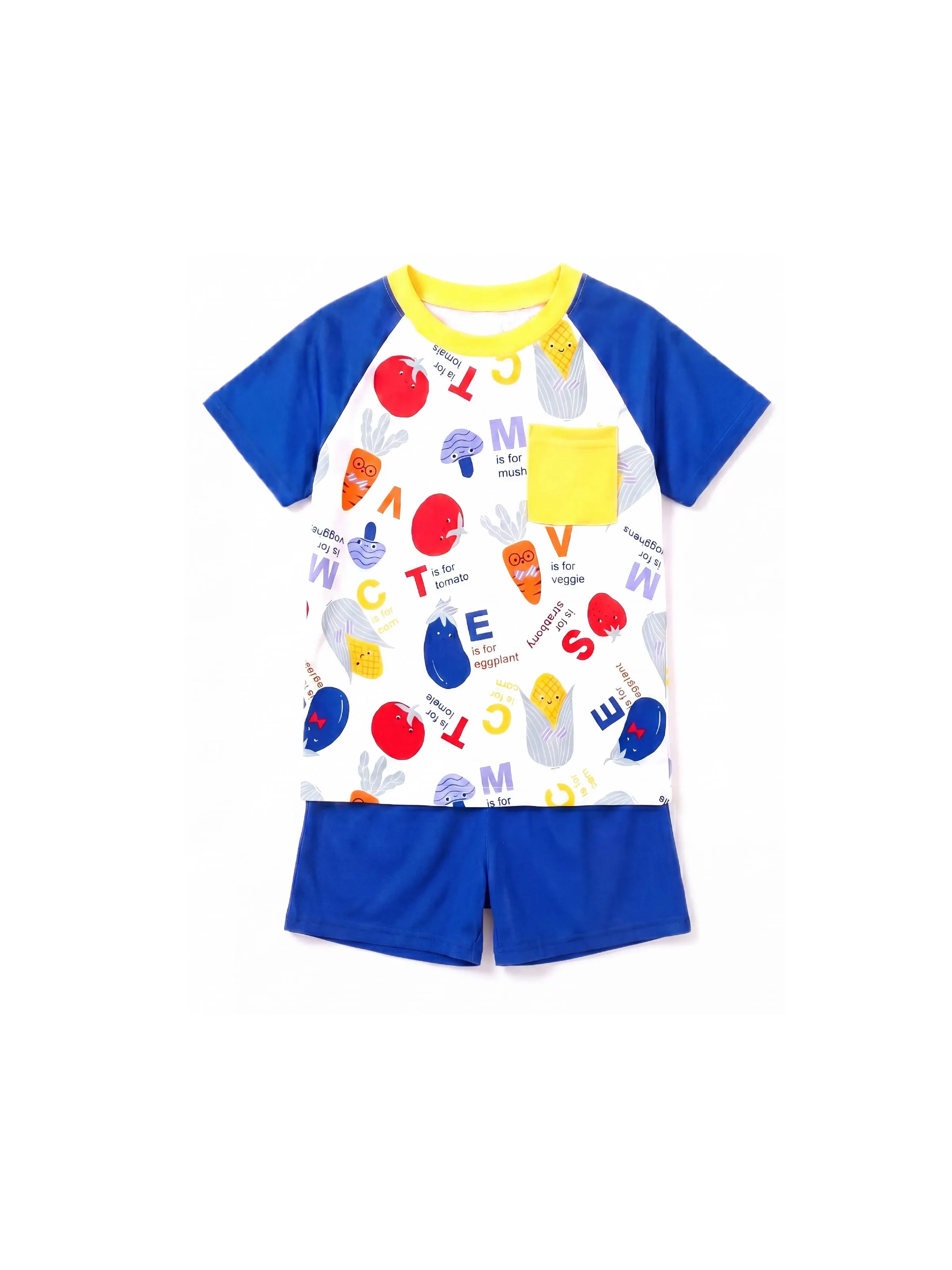 Fresh Market Toddler Boy Vegetable Top & Shorts Set Blue+Yellow - Image 2