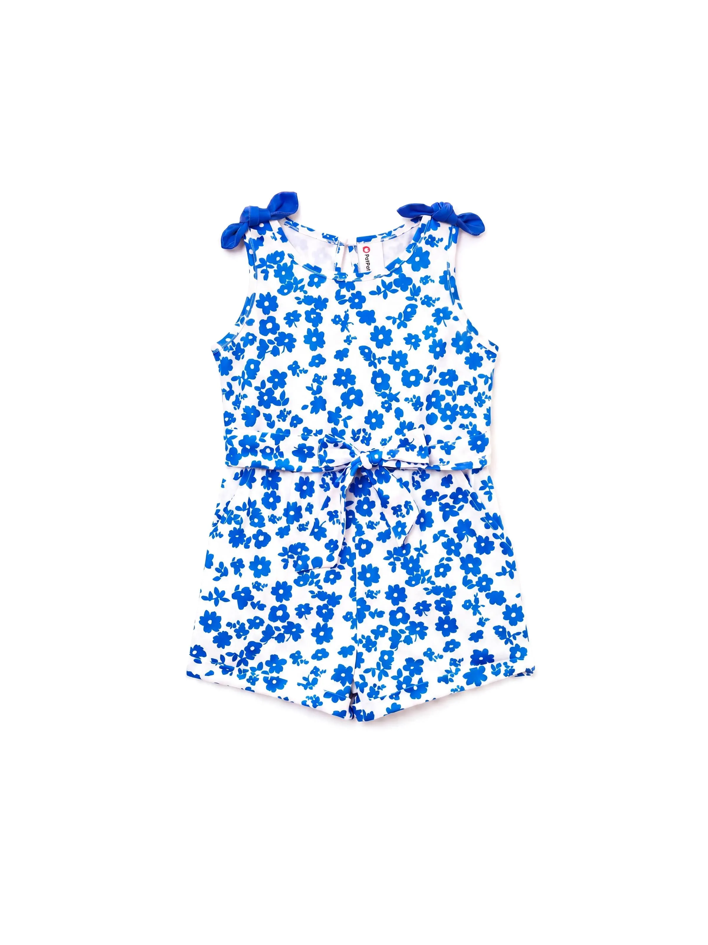 Fresh Market Toddler Girl Floral Bow Tie Romper Blue - Image 2
