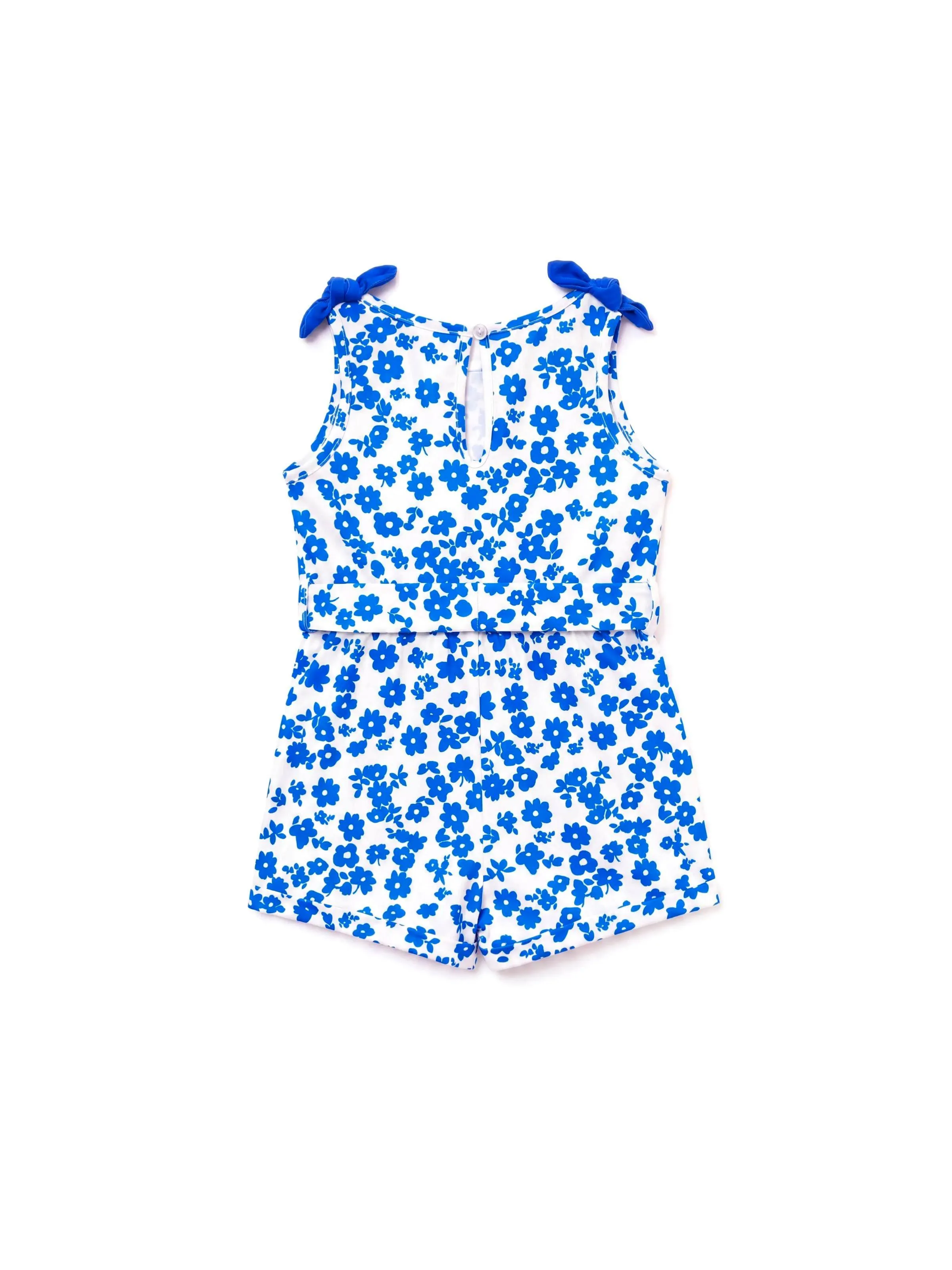 Fresh Market Toddler Girl Floral Bow Tie Romper Blue - Image 3
