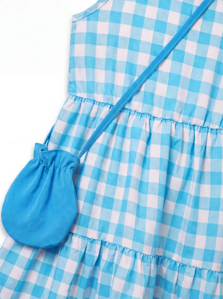 Fresh Market Toddler Girl Checkered Tiered Dress with Bag Blue - Image 5