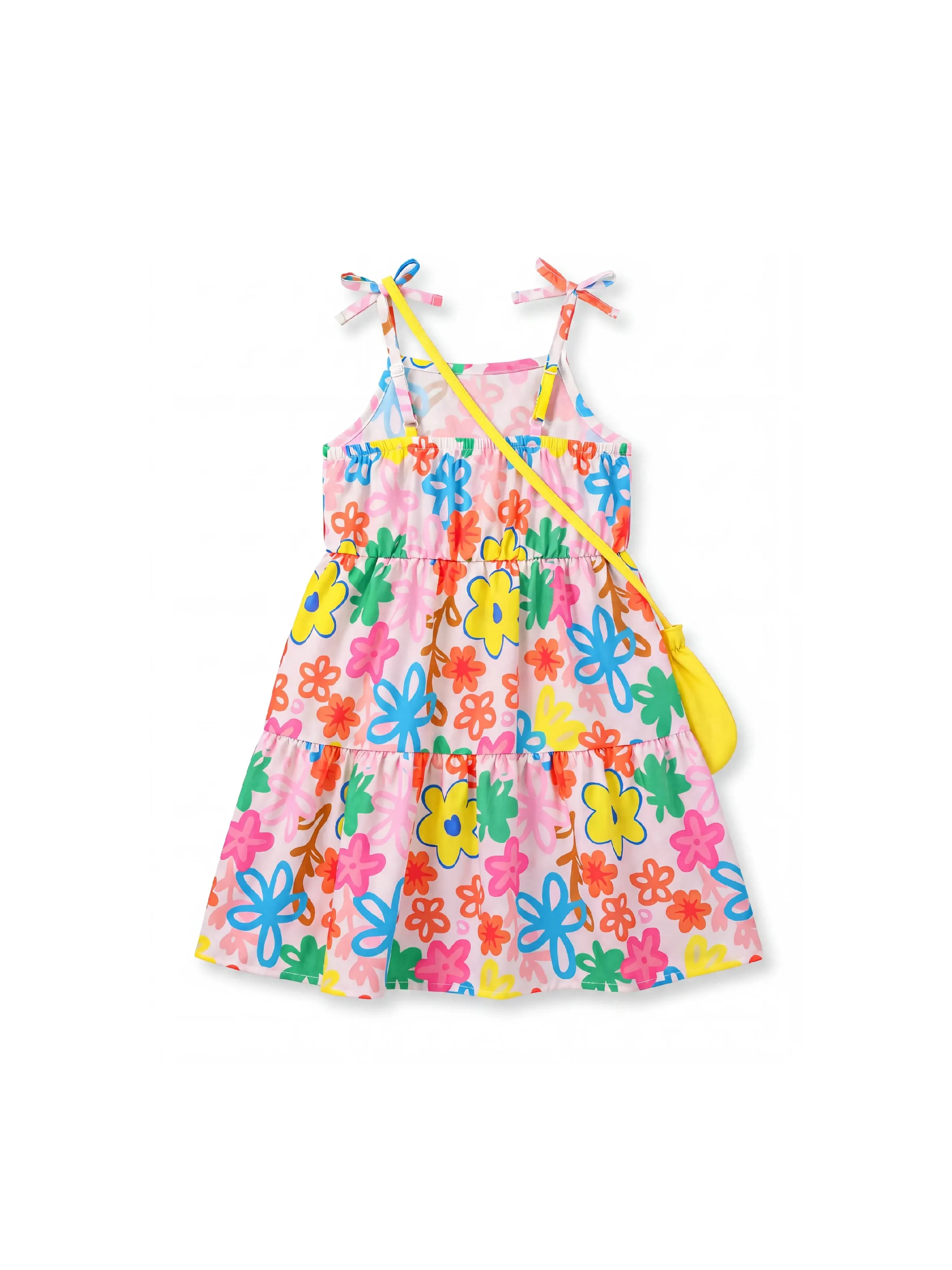 Fresh Market Toddler Girl Graffiti Floral Tiered Dress with Bag Blue+Yellow - Image 3