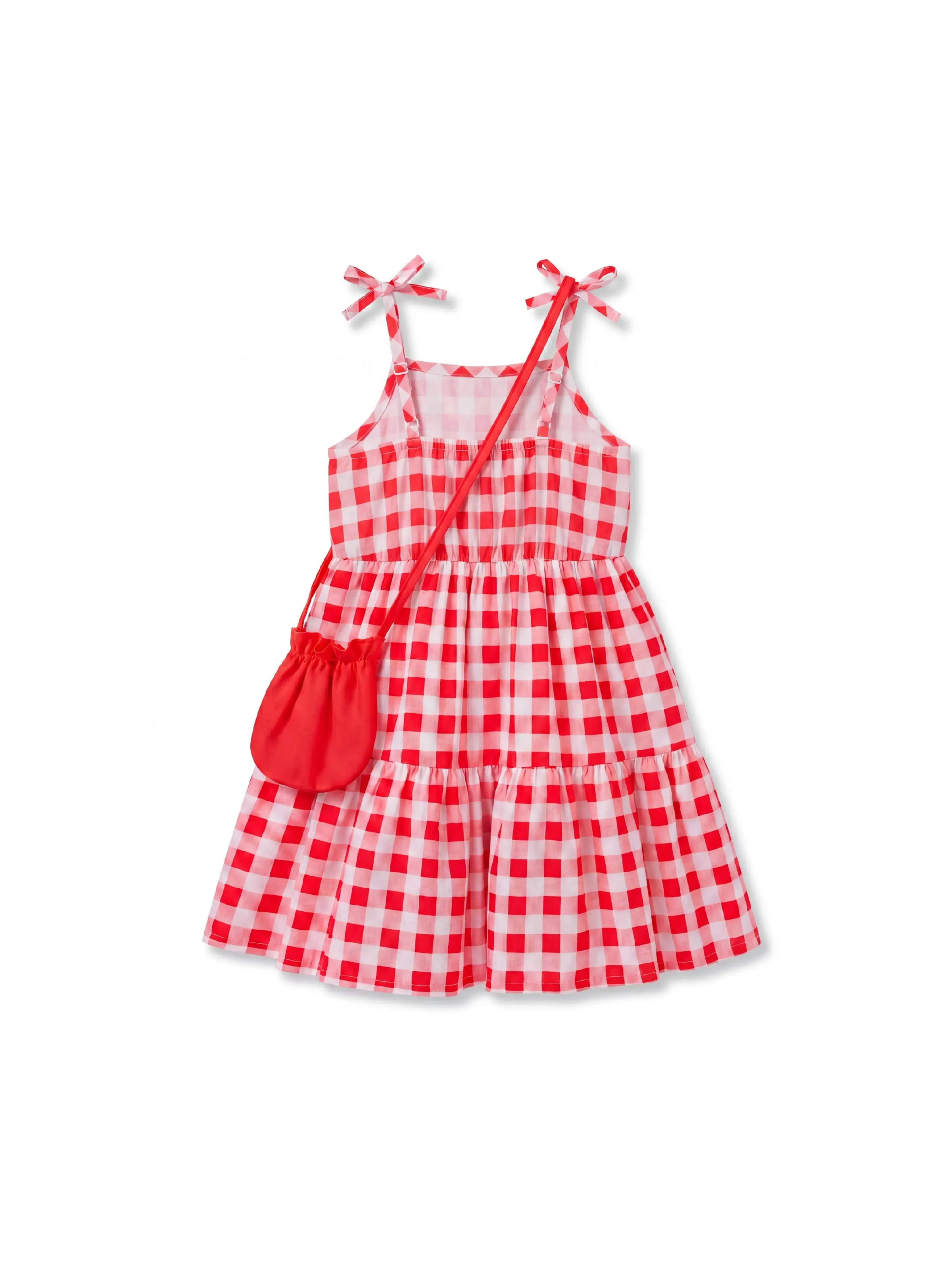 Fresh Market Toddler Girl Checkered Tiered Dress with Bag Red - Image 3