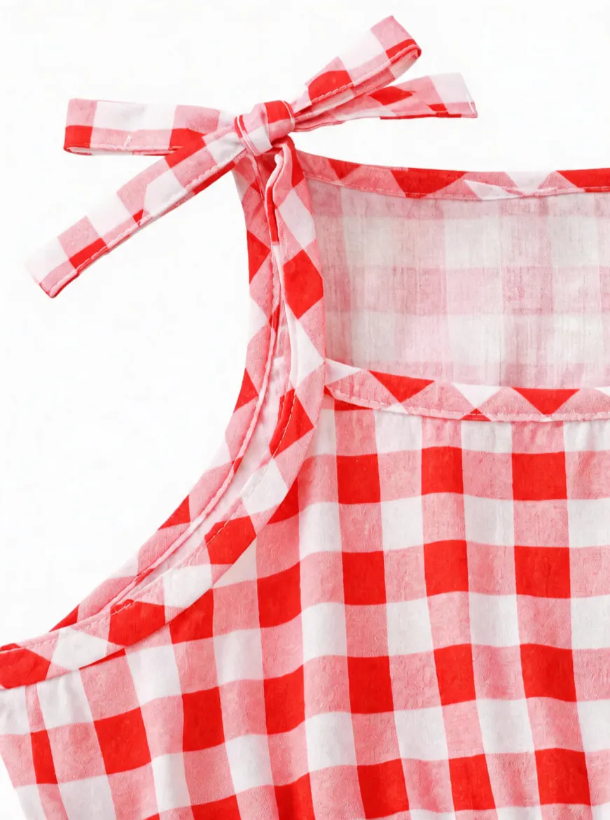 Fresh Market Toddler Girl Checkered Tiered Dress with Bag Red - Image 4