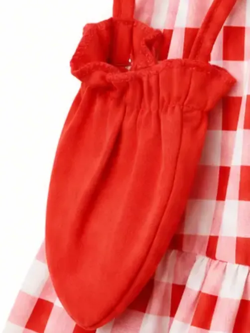 Fresh Market Toddler Girl Checkered Tiered Dress with Bag Red - Image 5