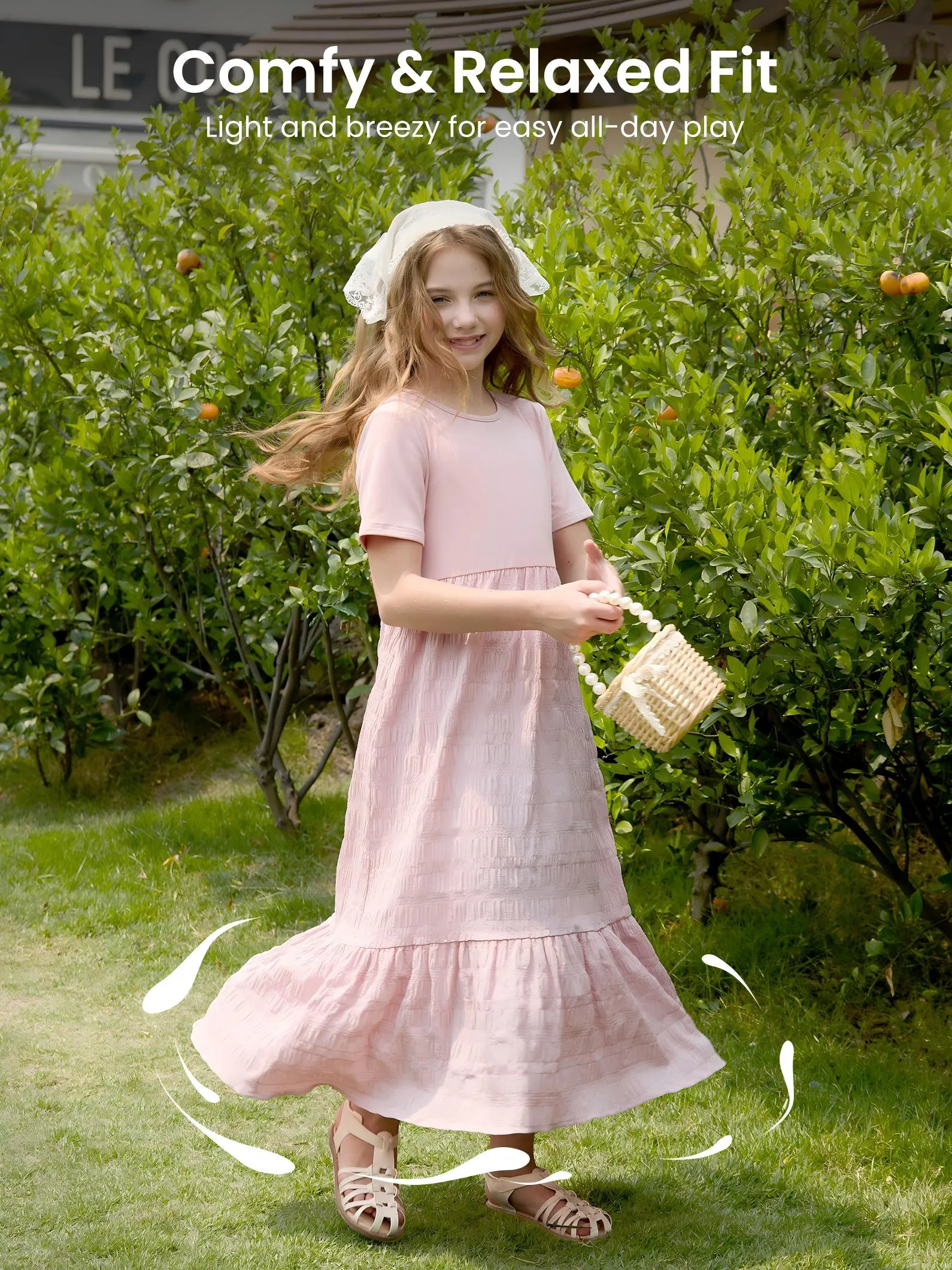 Kid Girl Ruffled Boho Casual Maxi Dress with Pockets Pink