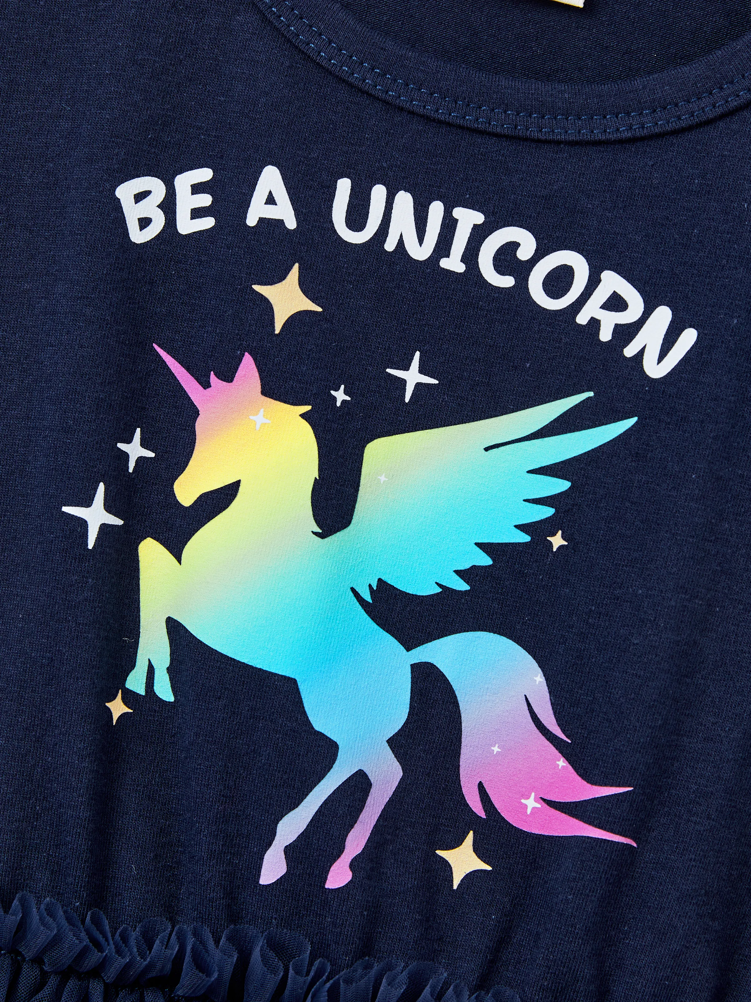 Matching Cotton Dresses for Mommy & Me Unicorn Print with Tulle Skirt for Girls, Knotted Dress for Mom, Perfect for Family Outings & Photos Deep Blue - Image 11
