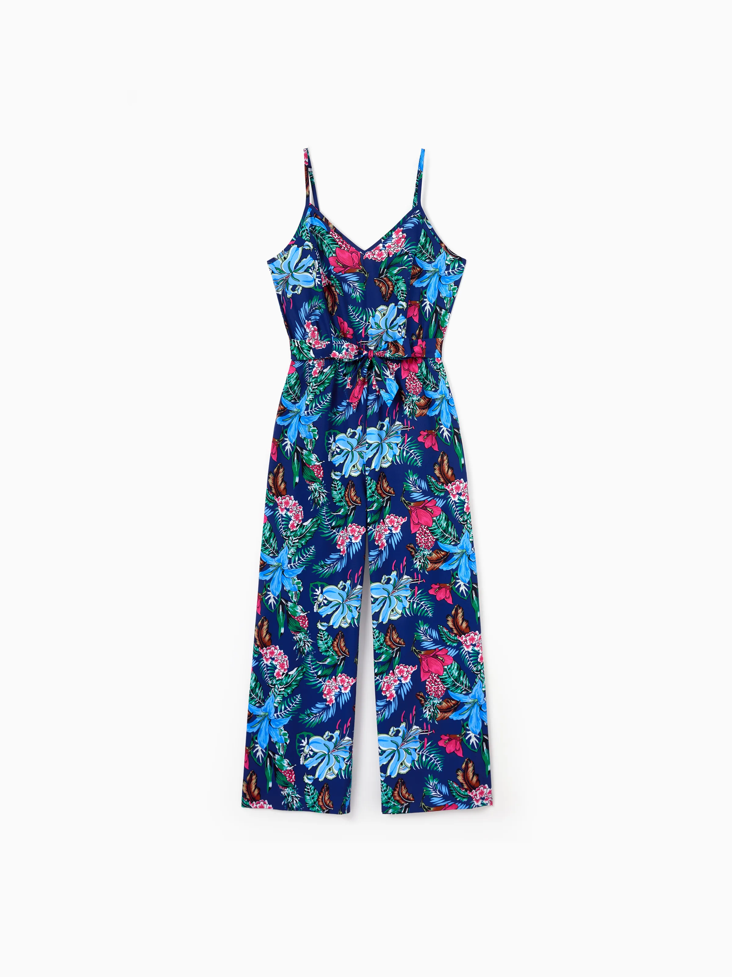 Matching Family Floral Print Sleeveless Cami Jumpsuit for Mommy & Me Deep Blue - Image 3