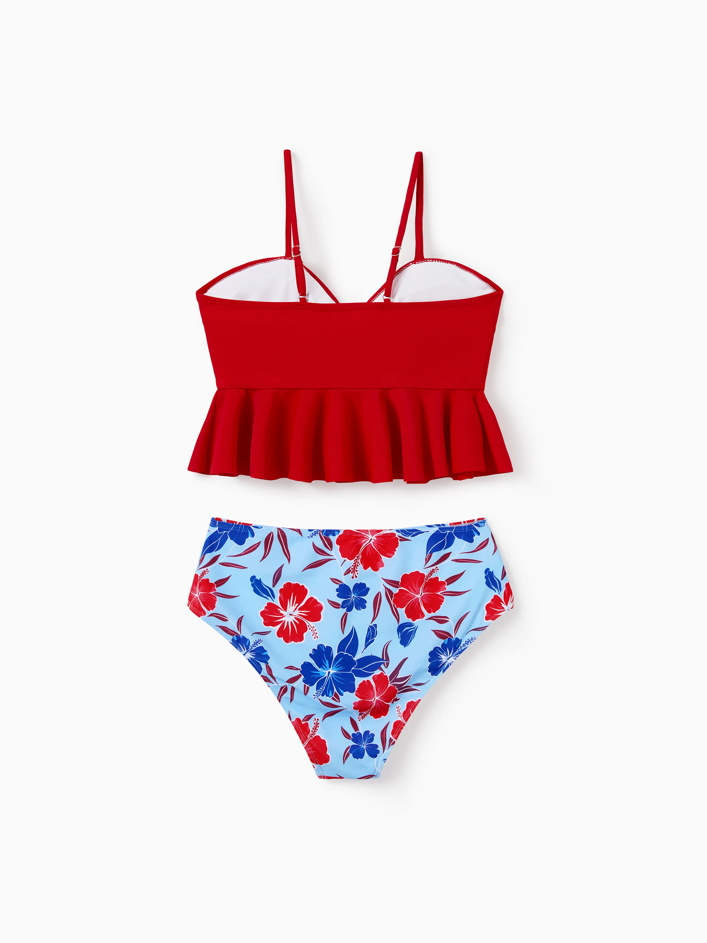 Matching Family Swimwear Floral Print Bikini & Swim Trunks Set for Mom, Dad, & Kids, Perfect for Summer Beach Days & Pool Parties Red - Image 4