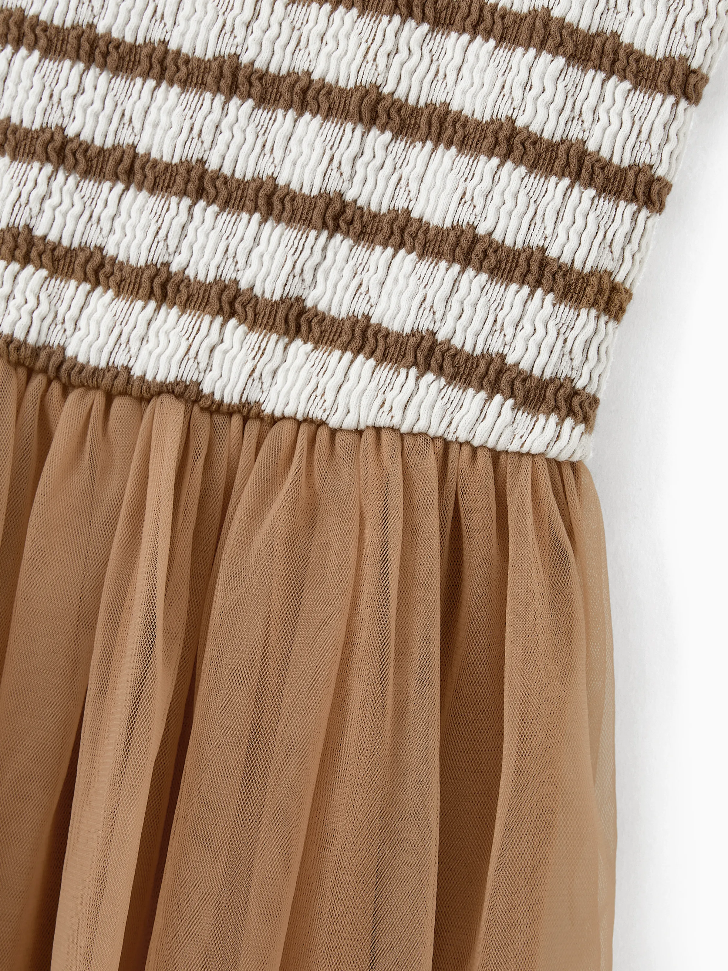 Matching Striped Dresses for Mommy & Me Twist-Front Dress with Tulle Skirt, Perfect for Summer Family Outings & Photos Khaki - Image 11
