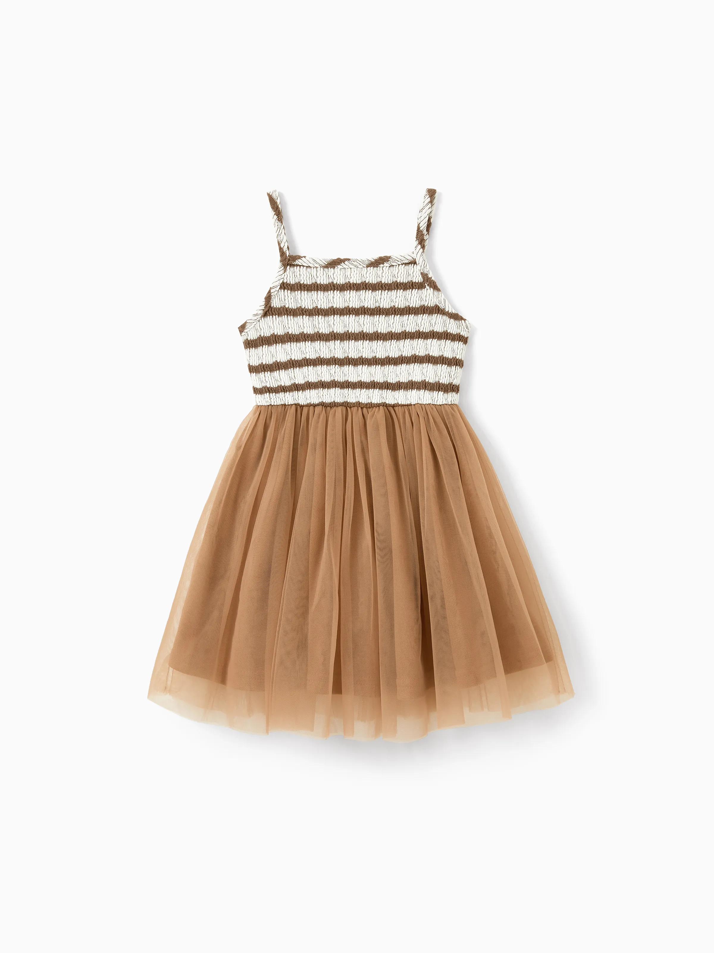 Matching Striped Dresses for Mommy & Me Twist-Front Dress with Tulle Skirt, Perfect for Summer Family Outings & Photos Khaki - Image 13