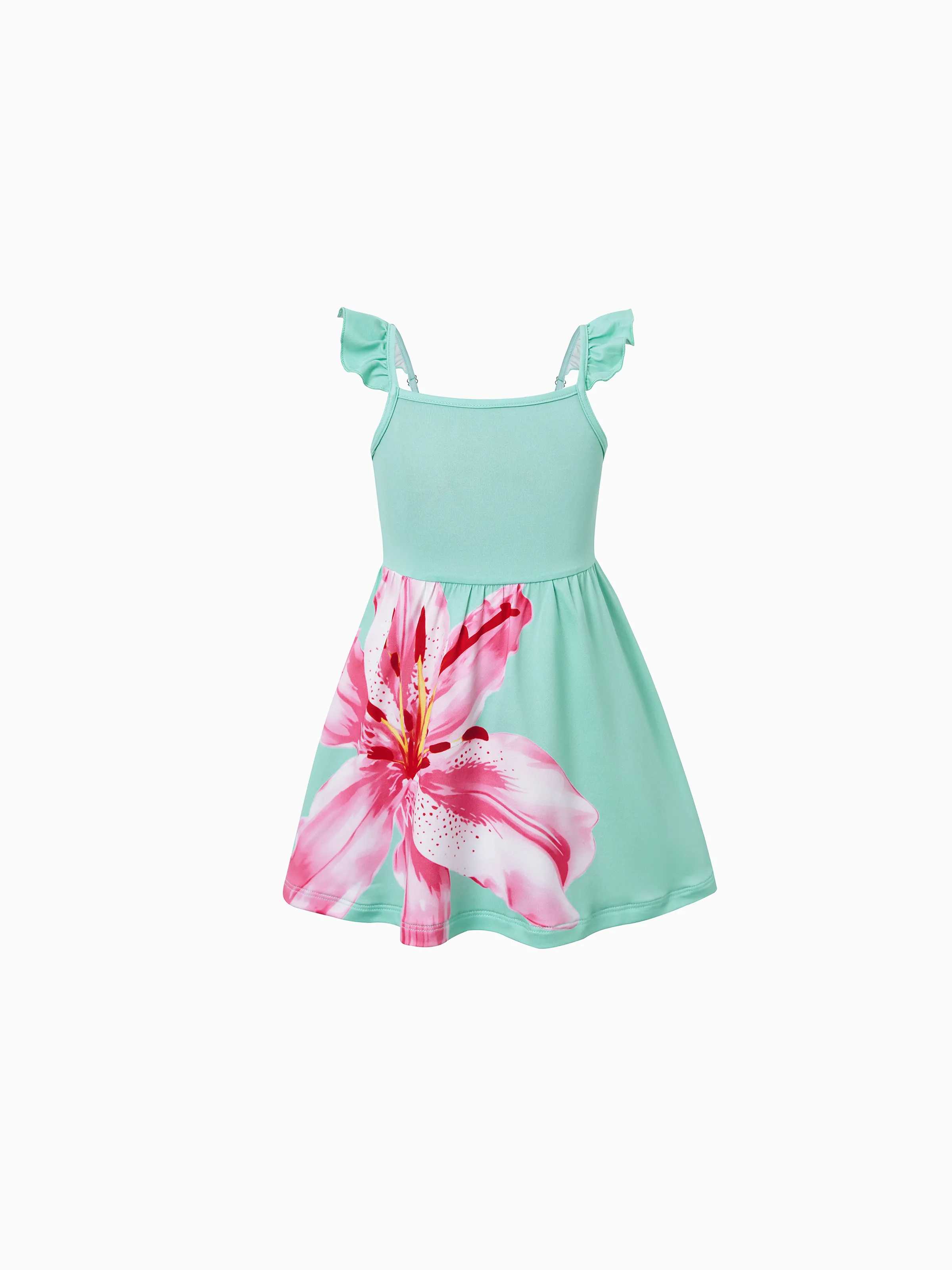 Mommy and Me Casual Flower Print Sleeveless Strappy Dresses Light Green - Image 13