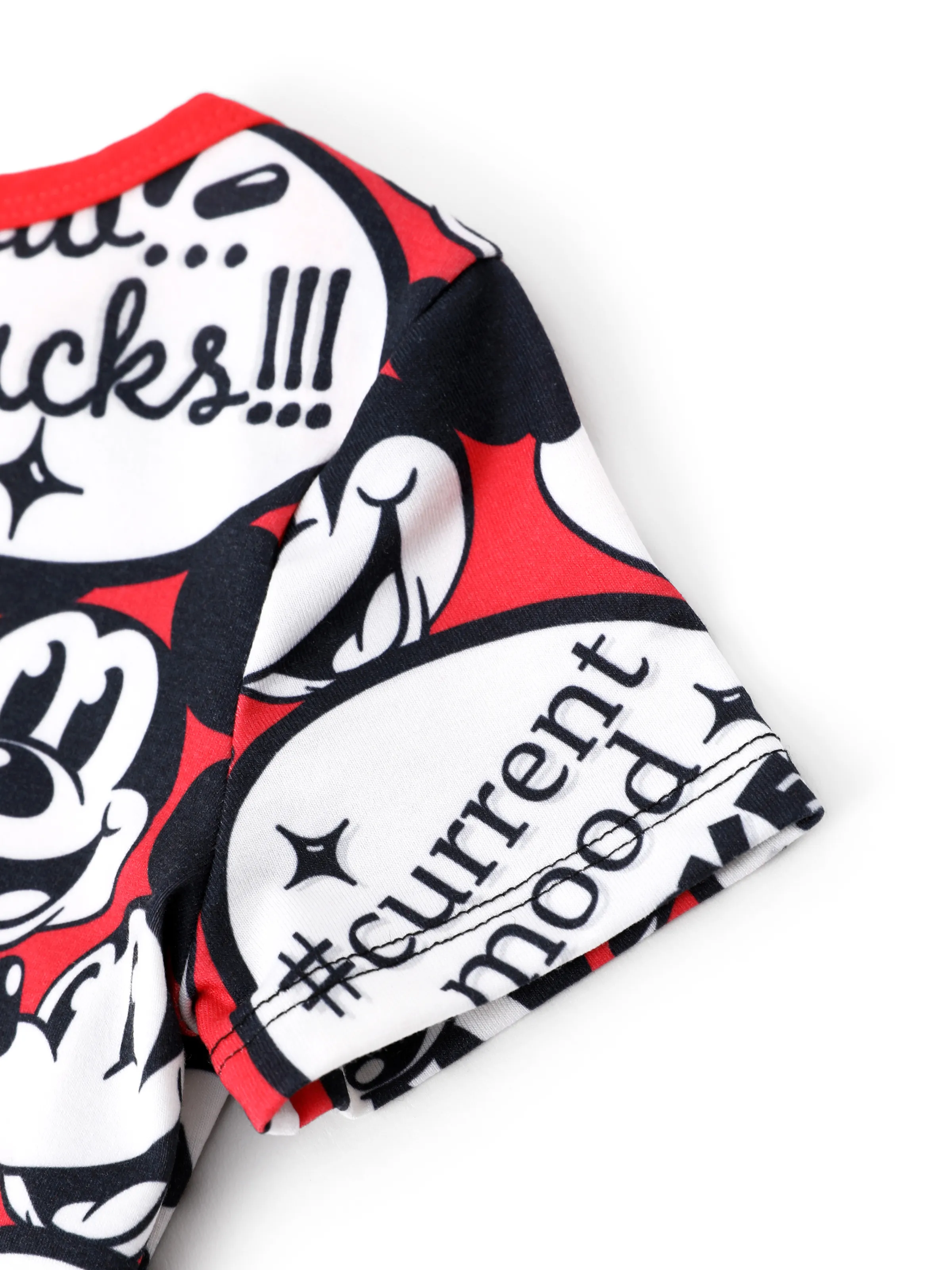Disney Mickey and Friends Mommy and Me Family matching 1pc Mickey Mouse Graffiti Cotton T-shirt or Colorblock Dress with Built-in Shorts & Pockets or Naia™ Allover Romper Red - Image 11