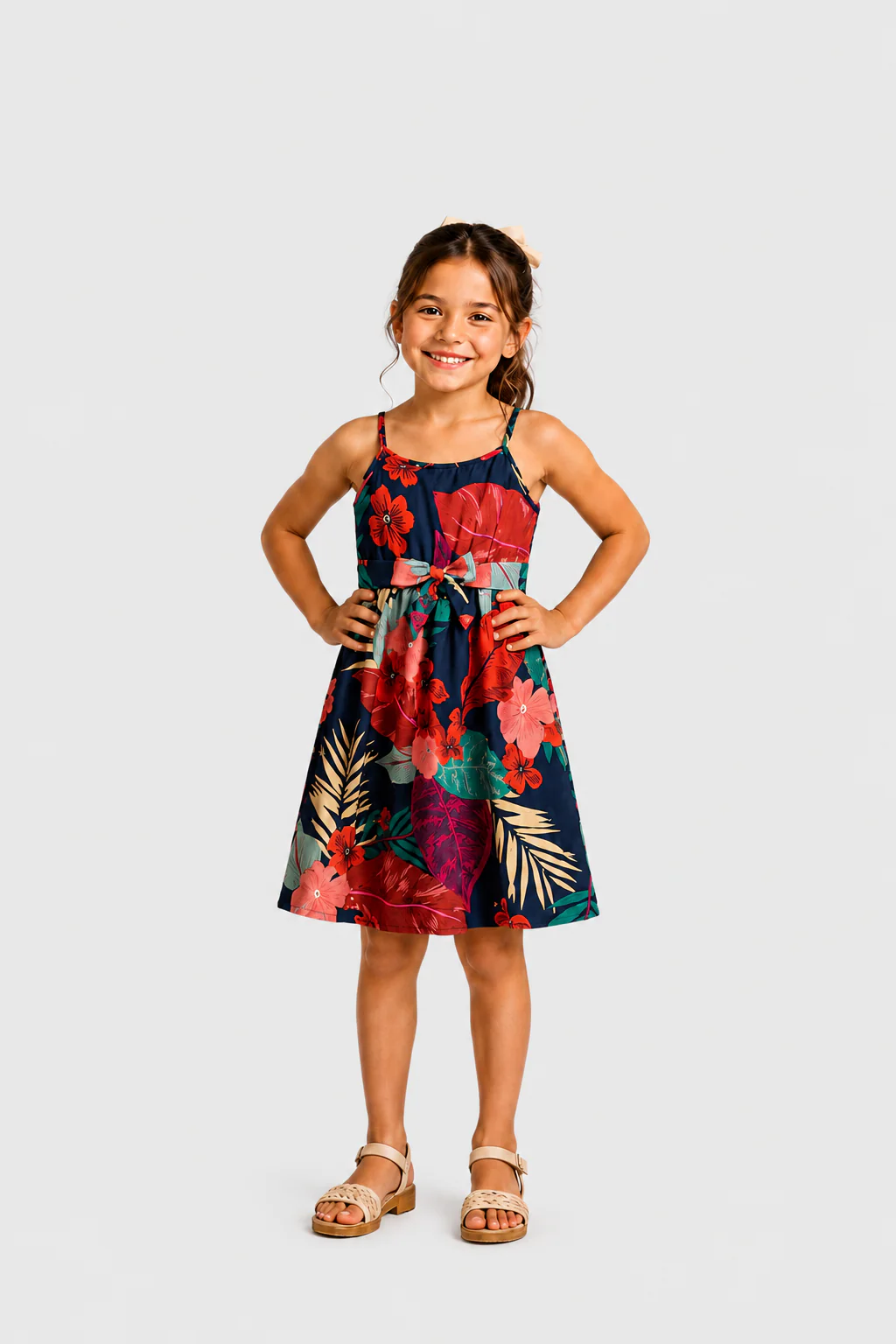 Mommy and Me Family Matching Sets Floral Panel Black tee and V-neck Strap Dress with Hidden Snap Deep Blue - Image 11