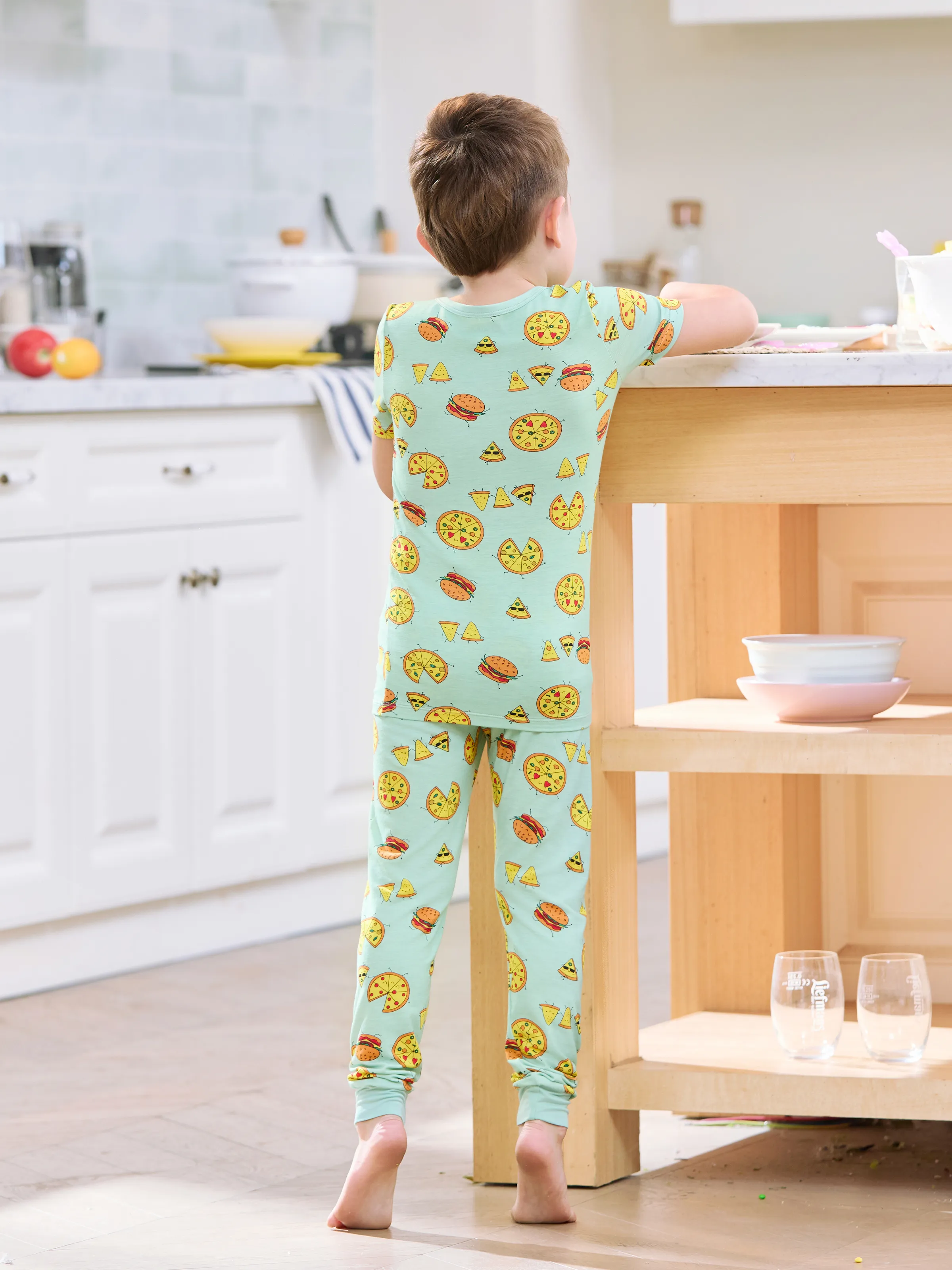 Mommy & me Bamboo Family Mint Green PJs Cute Cartoon Food Theme Print Short Sleeve & Long Pants Sleepwear Matching Pajama set (Snug-Fitting for Children) Light Blue - Image 9
